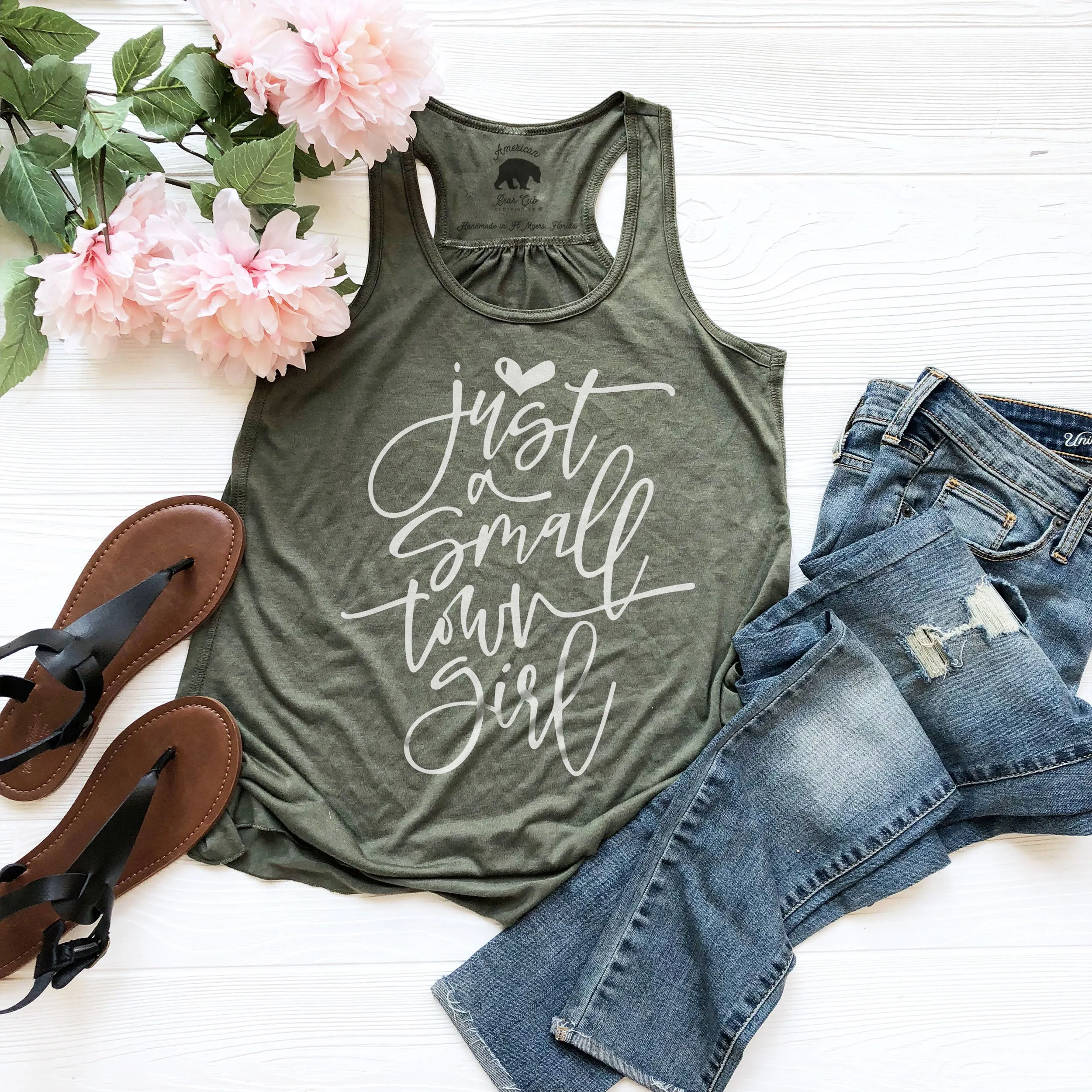 Just a Small Town Girl flowy racerback tank tops - light or dark artwork