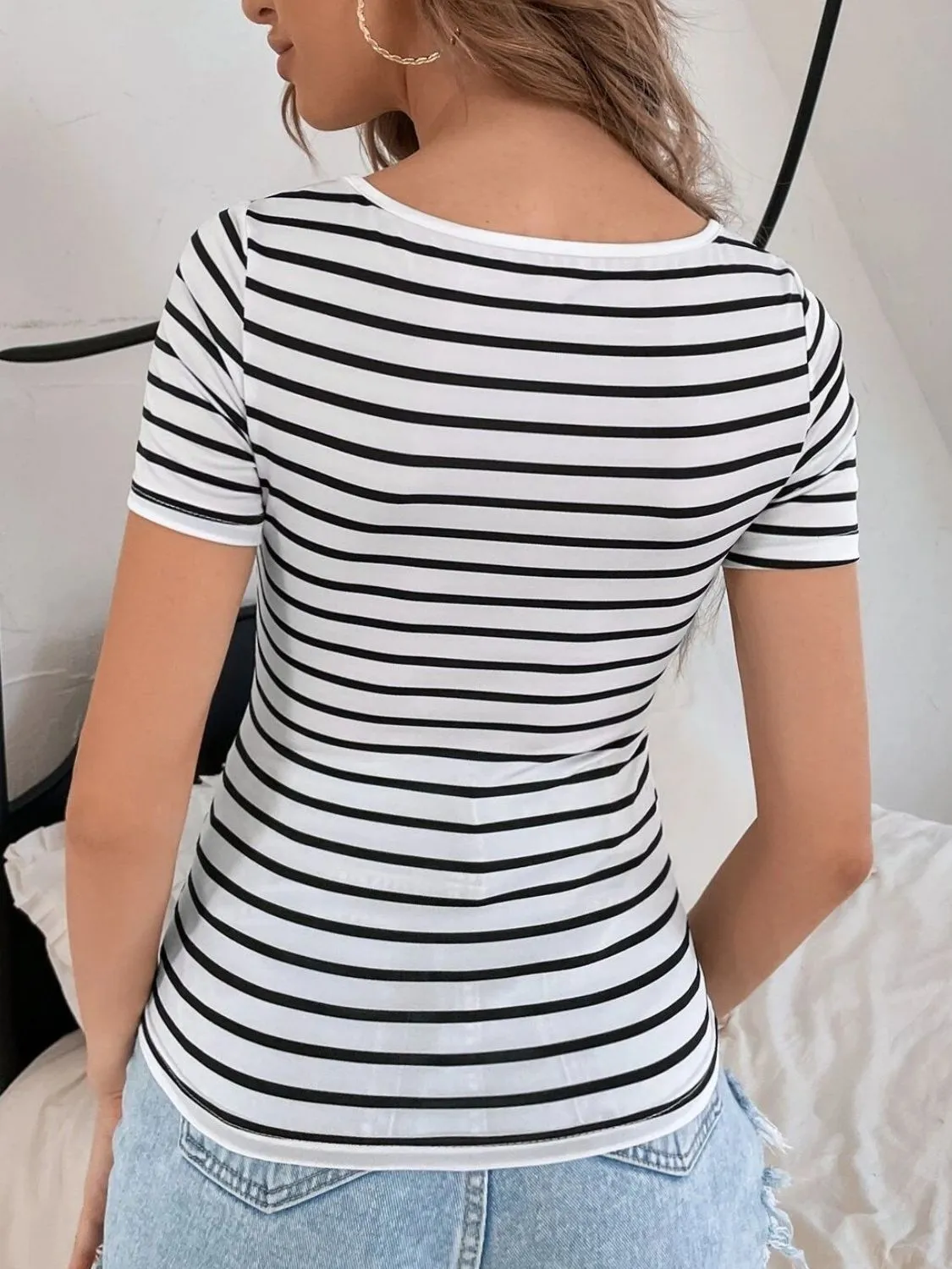 Just BE. Striped V-Neck Short Sleeve T-Shirt