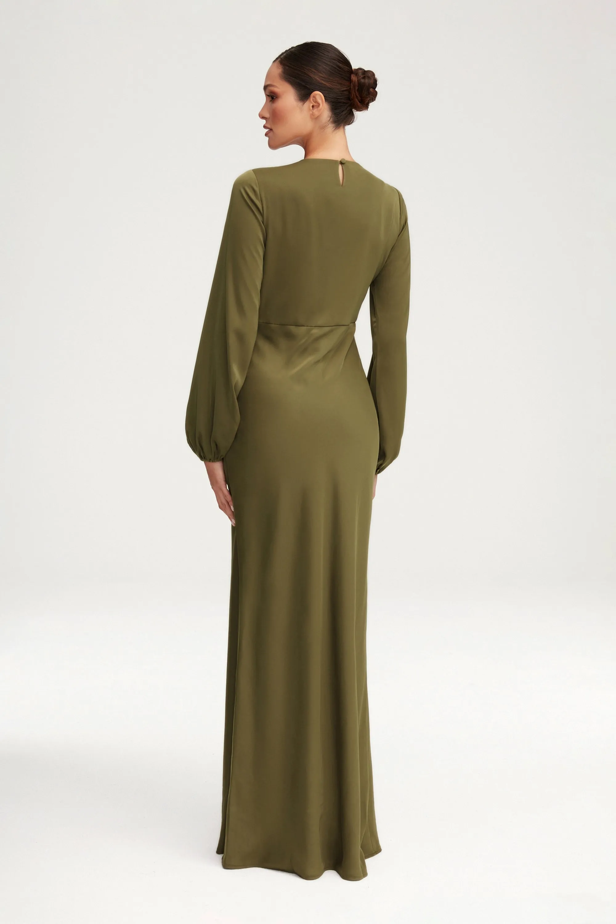 Kamila Satin Maxi Dress - Olive Night