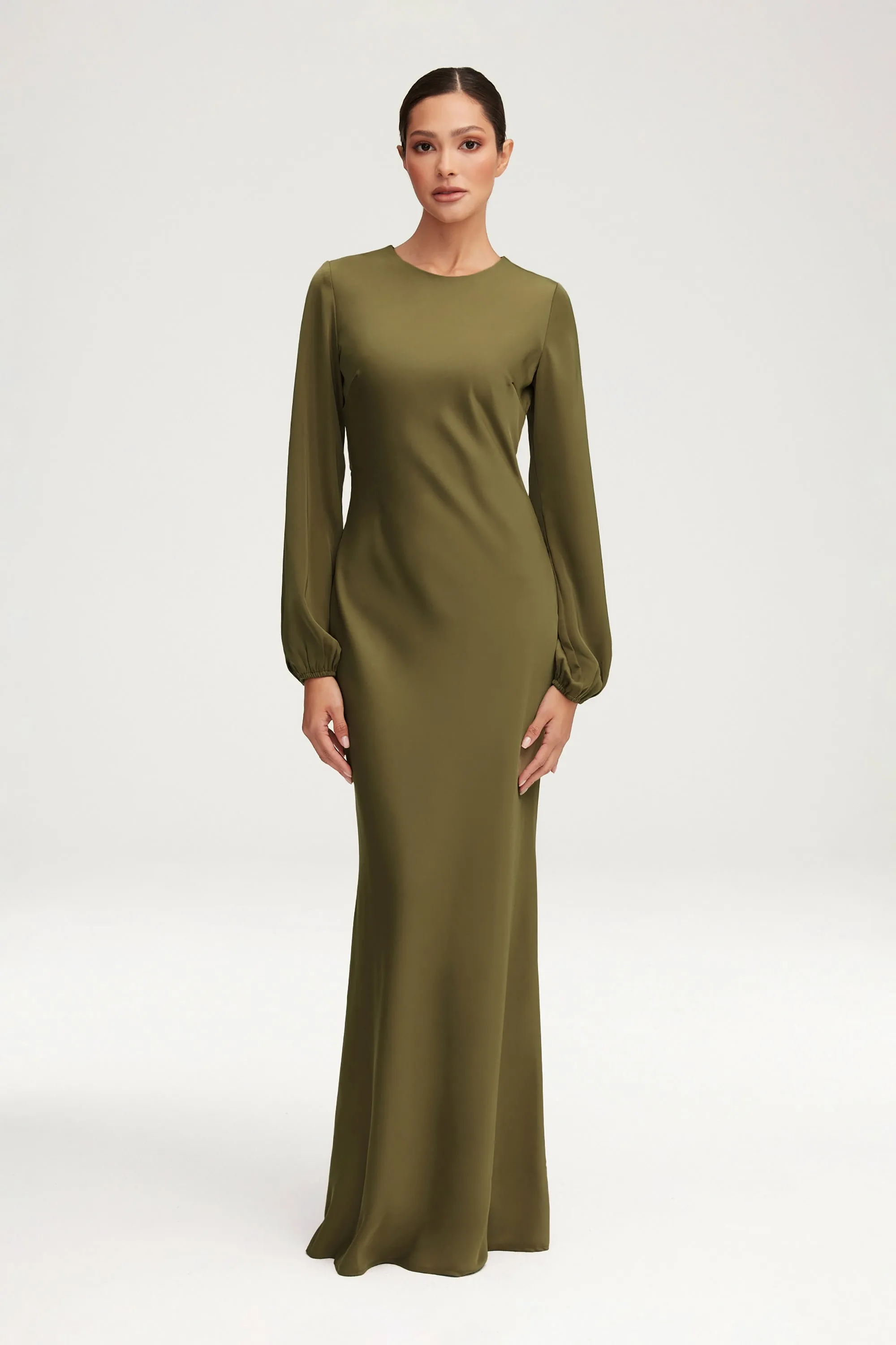 Kamila Satin Maxi Dress - Olive Night