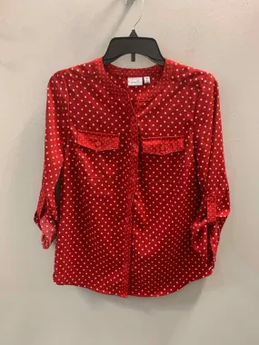 KIM ROGERS Tops Size PM RED/WHITE Silk Polka Dot BUTTON UP TOP