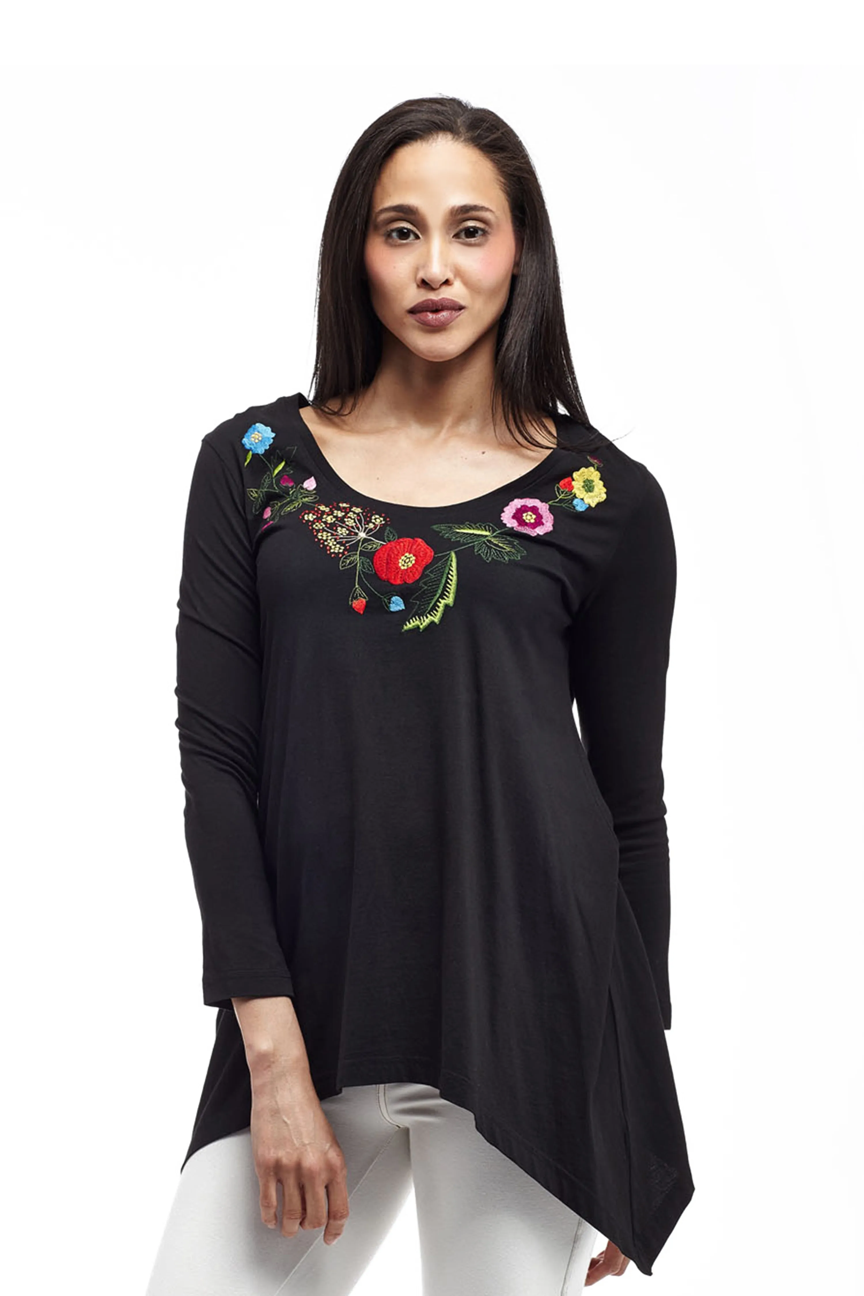 La Cera Floral Embroidered Top