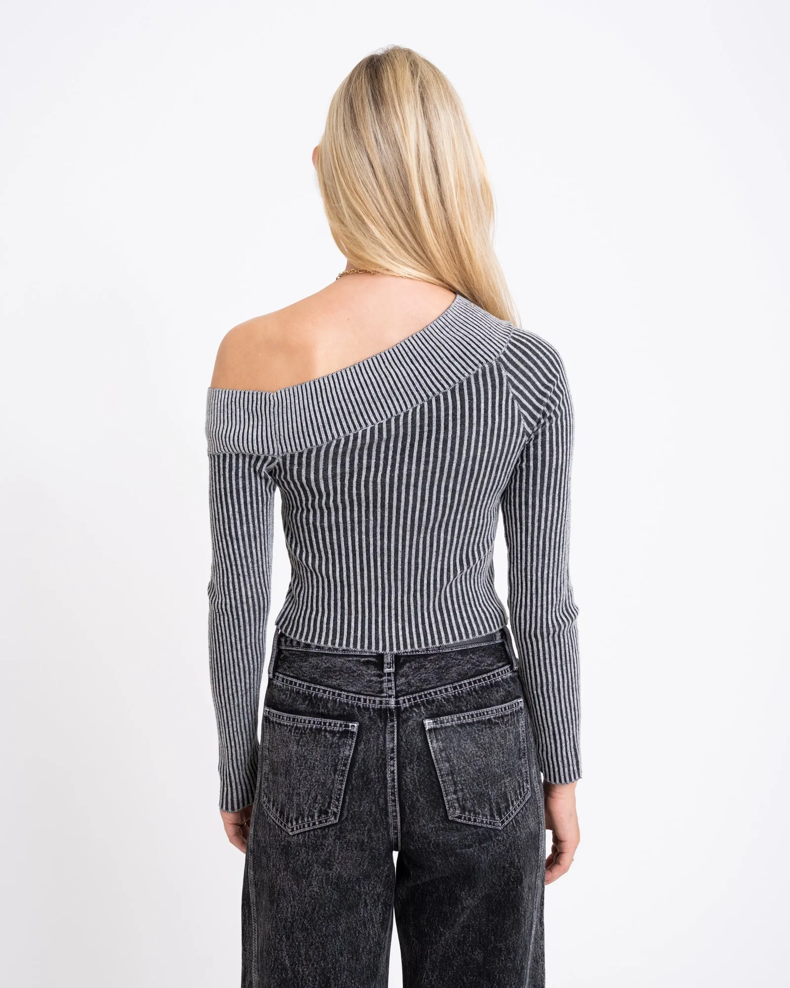 Lennon Off Schoulder Knit Charcoal Grey