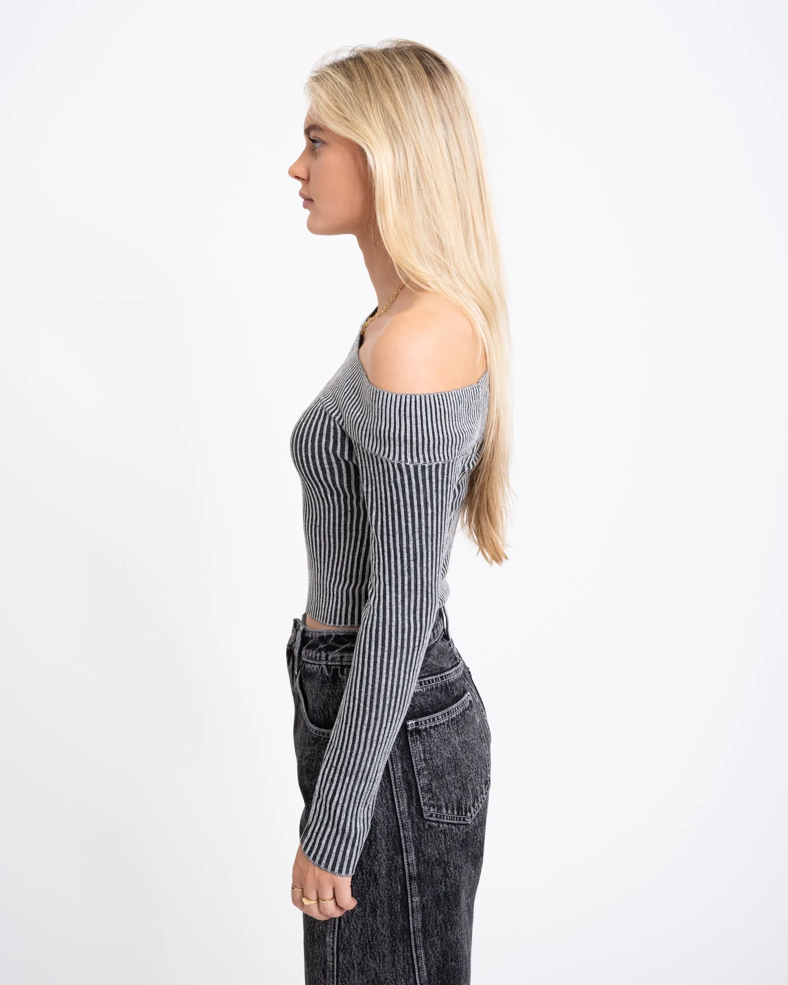 Lennon Off Schoulder Knit Charcoal Grey