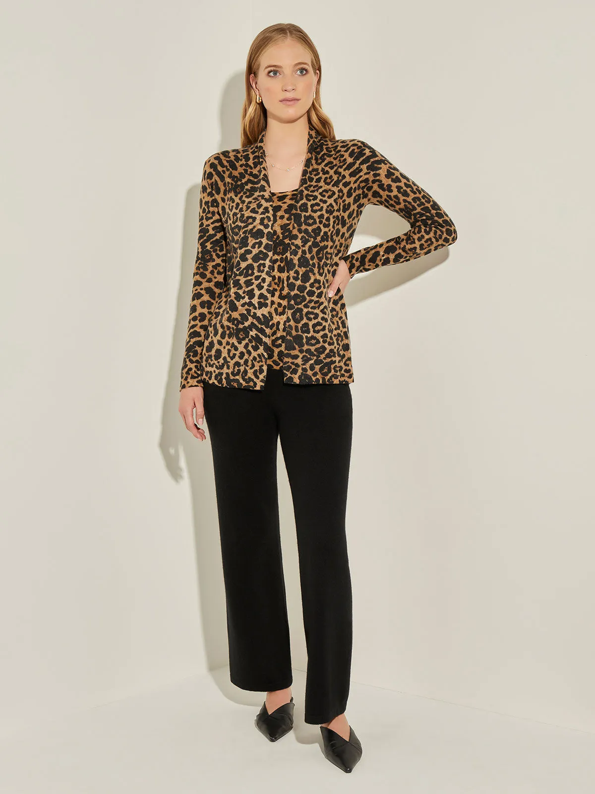 Leopard Print Open Front Cashmere Cardigan