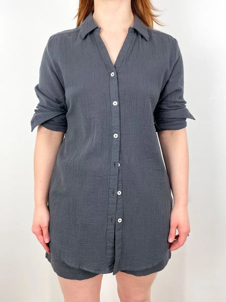 Long Sleeve Button Down Tunic in Stingray