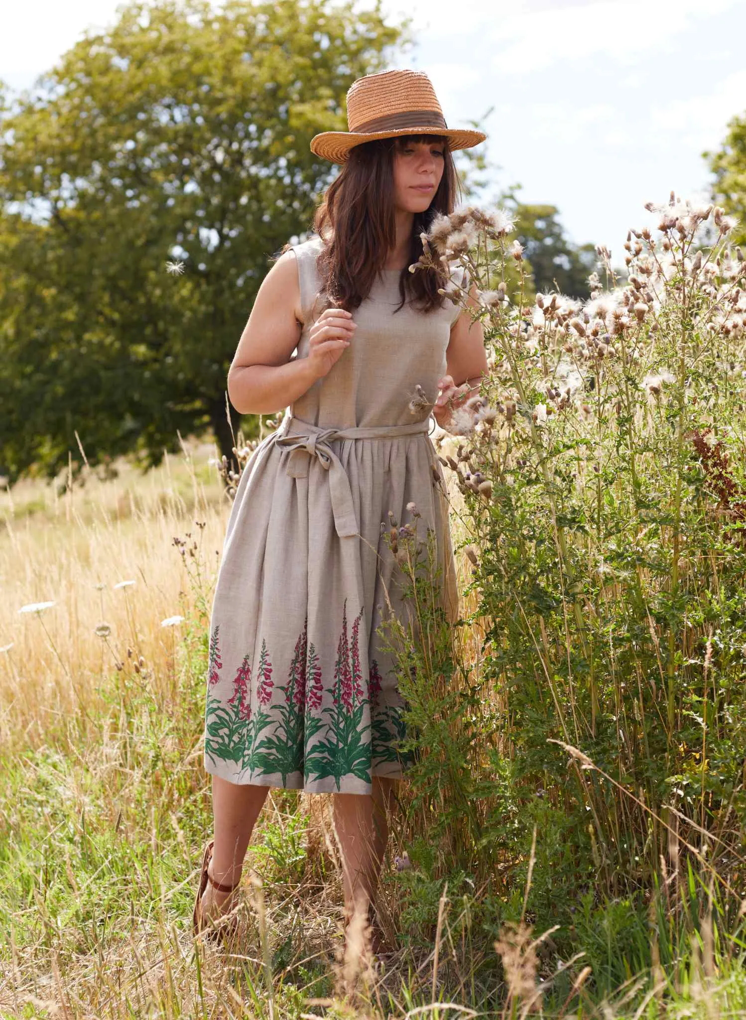 Mabel Dress - Foxgloves Natural Linen