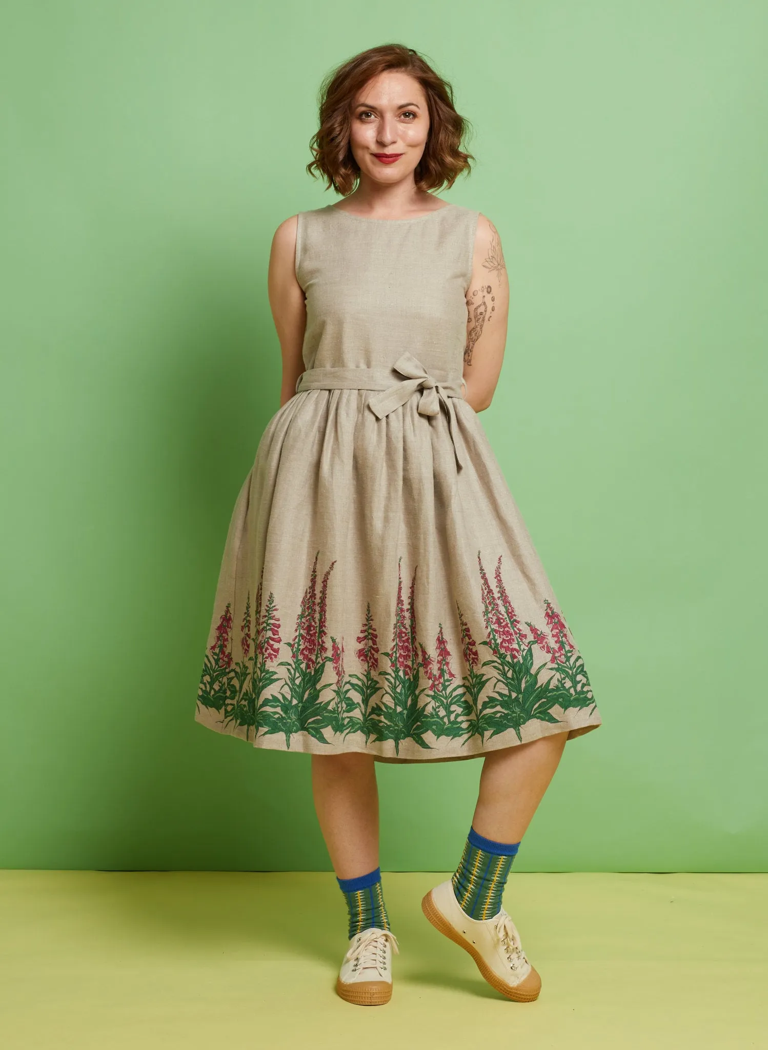 Mabel Dress - Foxgloves Natural Linen