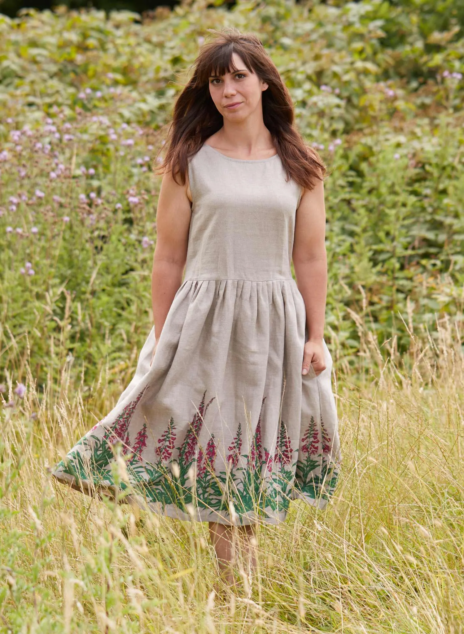 Mabel Dress - Foxgloves Natural Linen