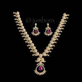 Mango White AD Zircon (CZ) Necklace with Ruby Red dangle