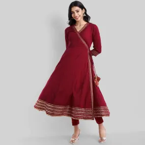 Maroon Gota Angarkha Kurta Pants Set