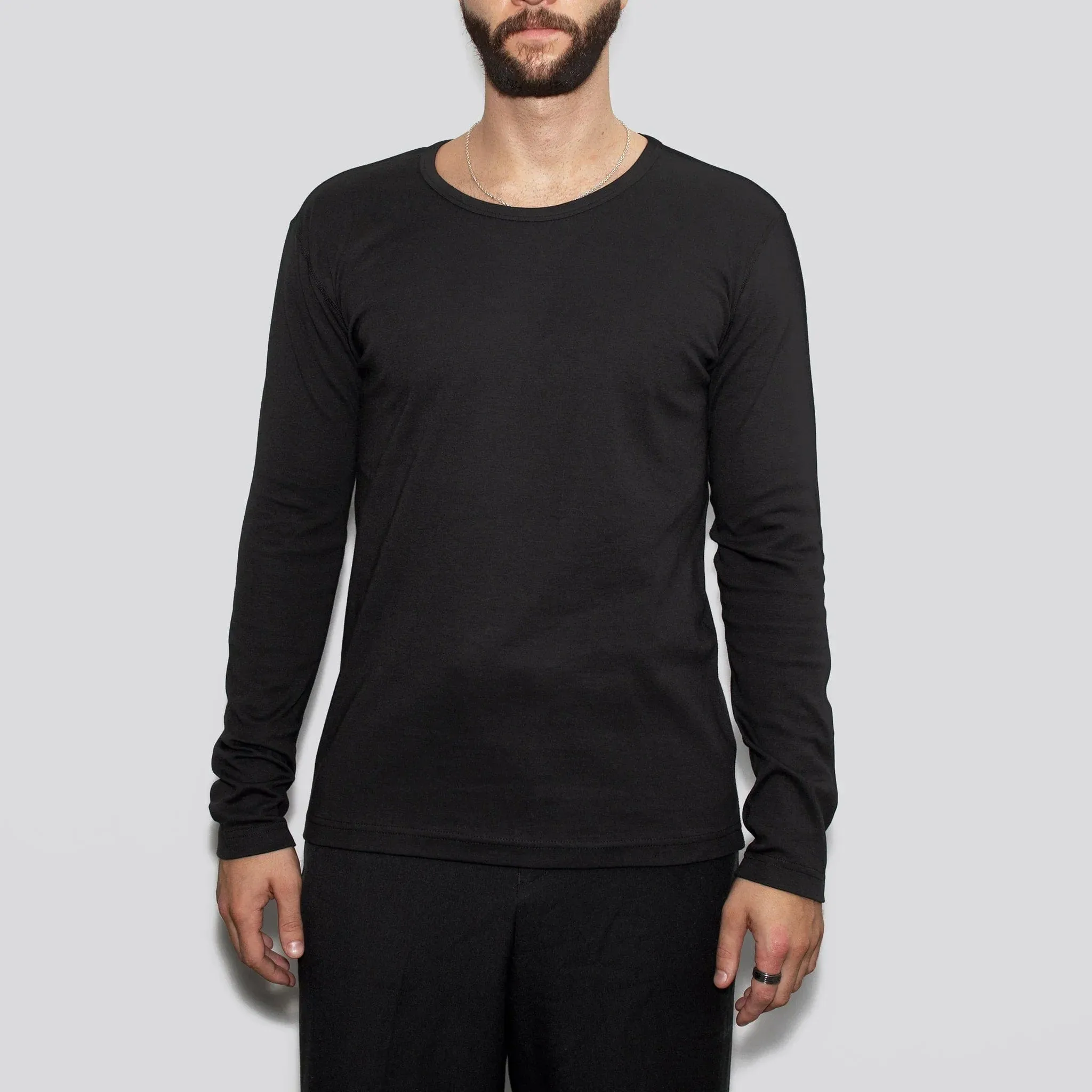 Men’s Recycled Cotton Crew Neck Long Sleeve, Black