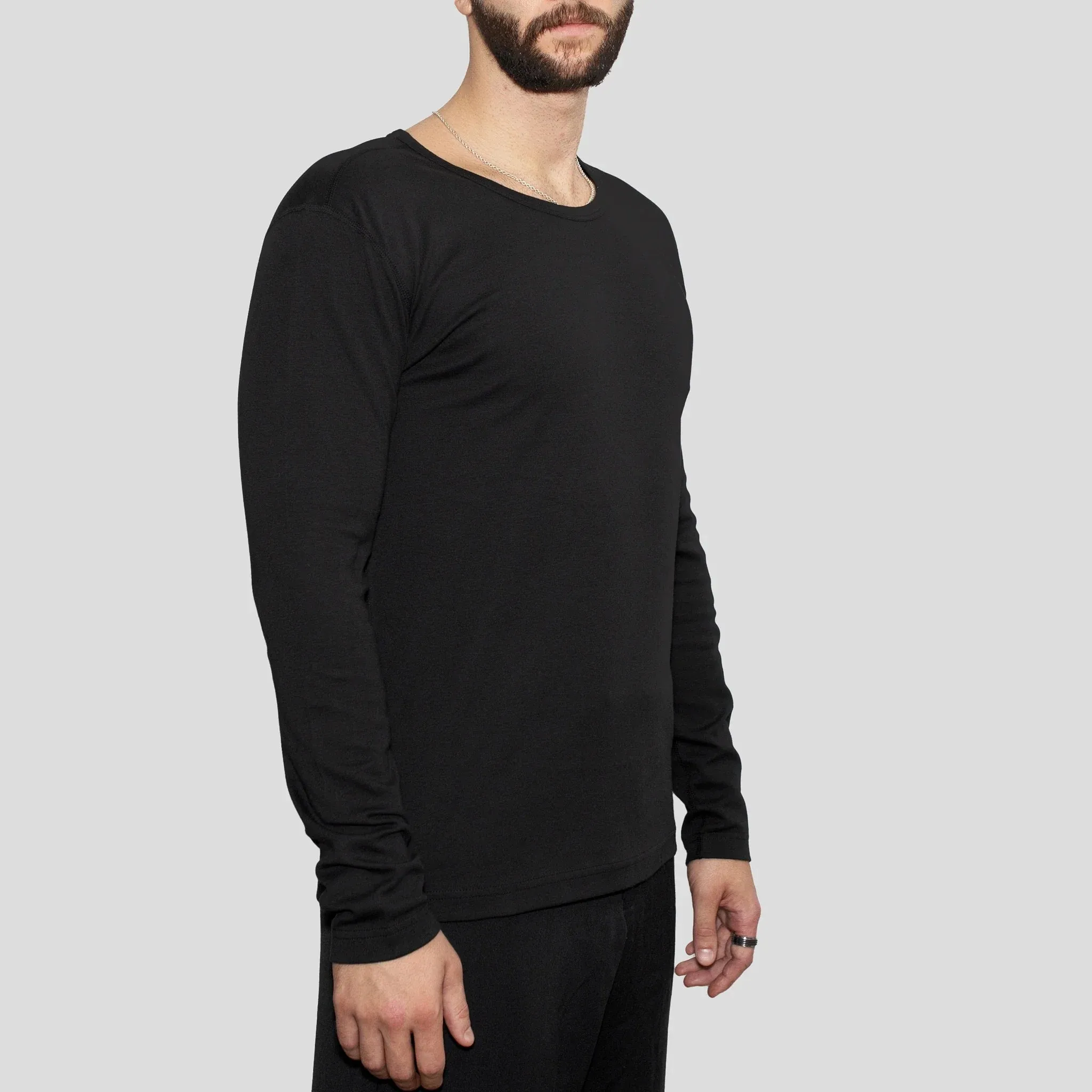 Men’s Recycled Cotton Crew Neck Long Sleeve, Black