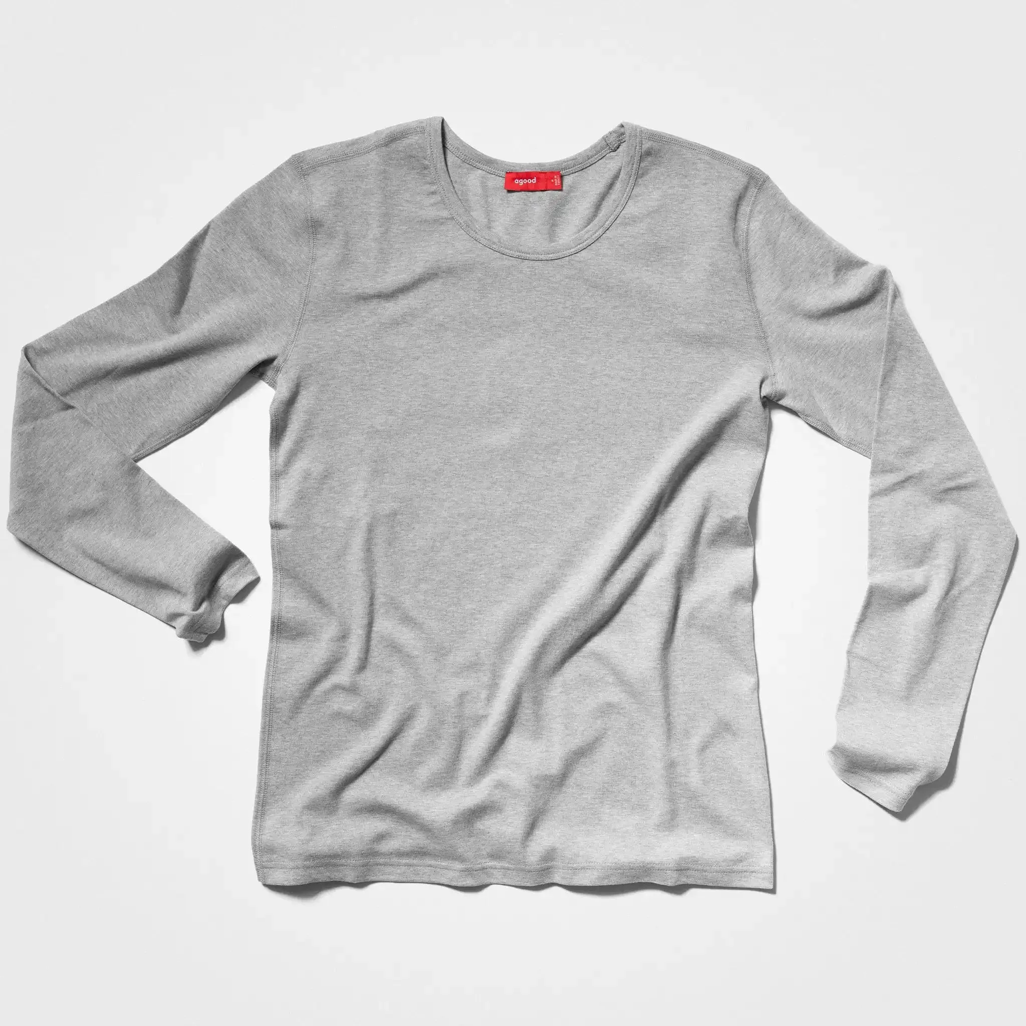 Men’s Recycled Cotton Crew Neck Long Sleeve, Heather Grey