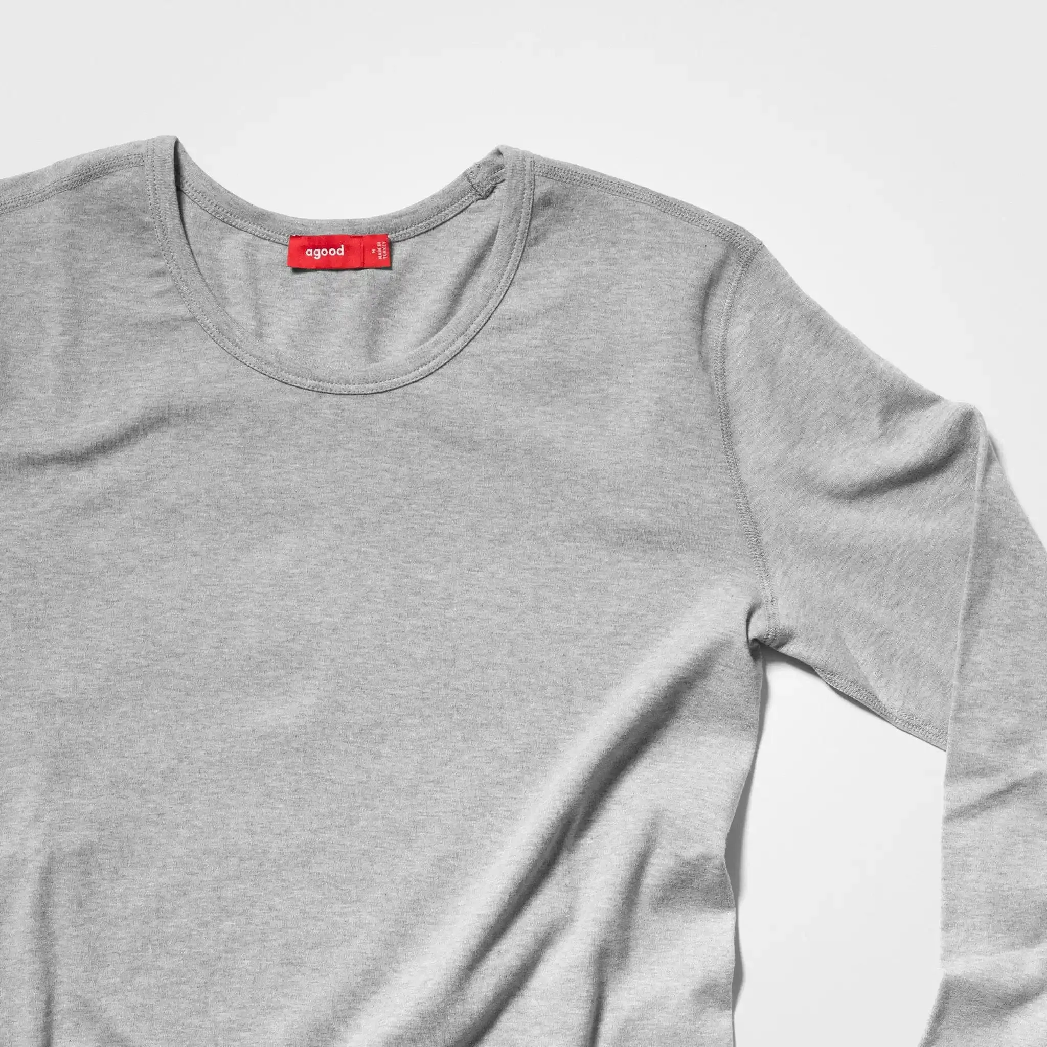 Men’s Recycled Cotton Crew Neck Long Sleeve, Heather Grey