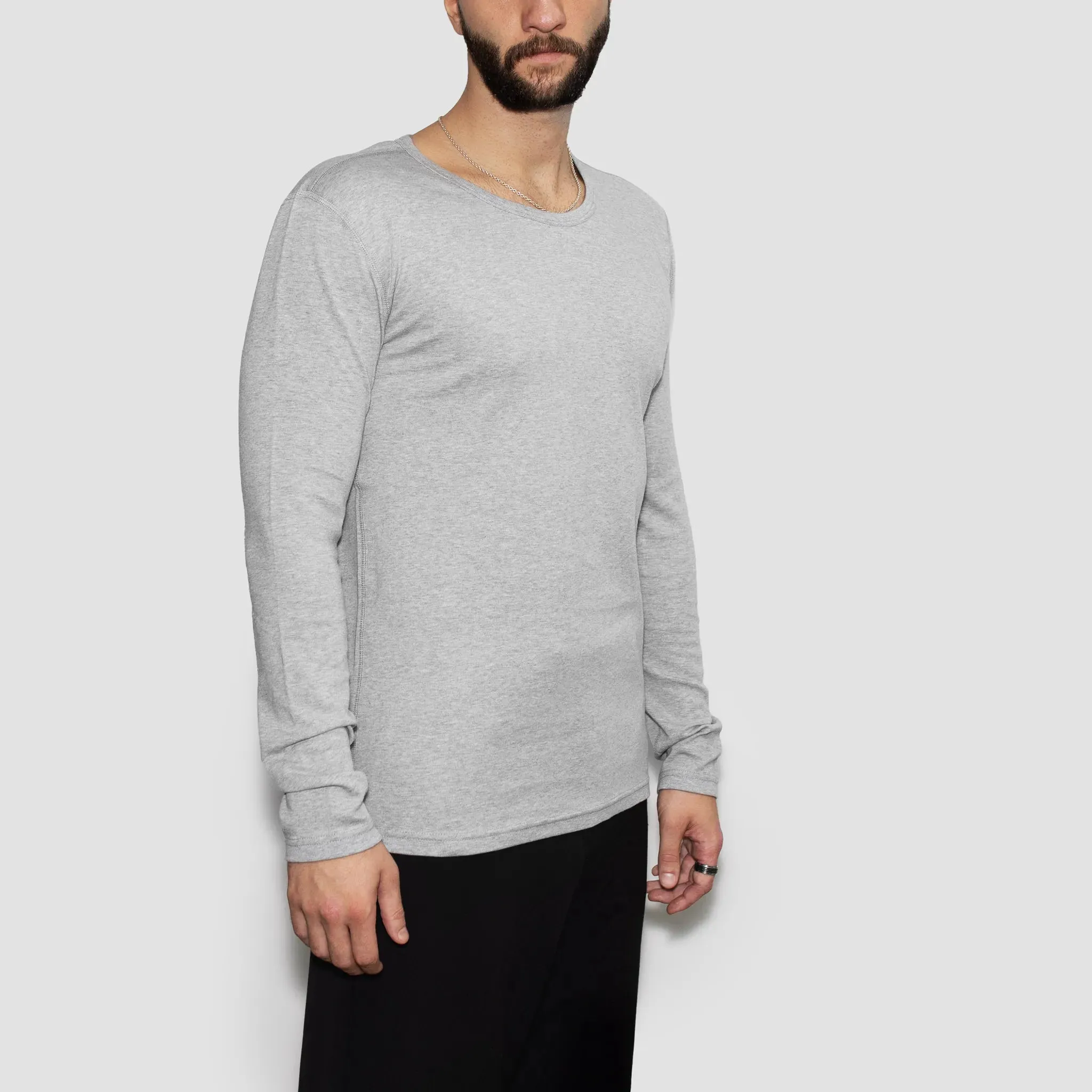 Men’s Recycled Cotton Crew Neck Long Sleeve, Heather Grey