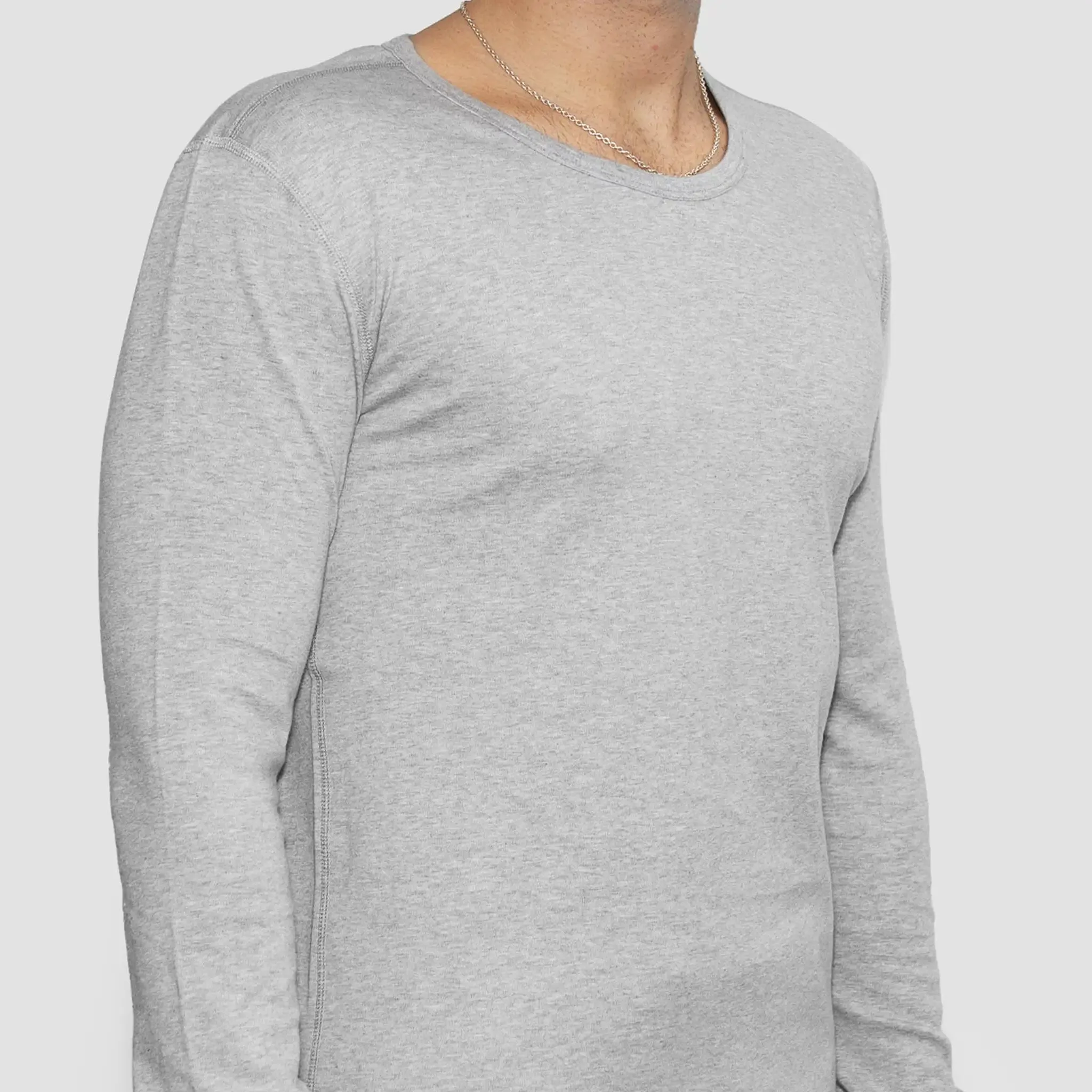 Men’s Recycled Cotton Crew Neck Long Sleeve, Heather Grey