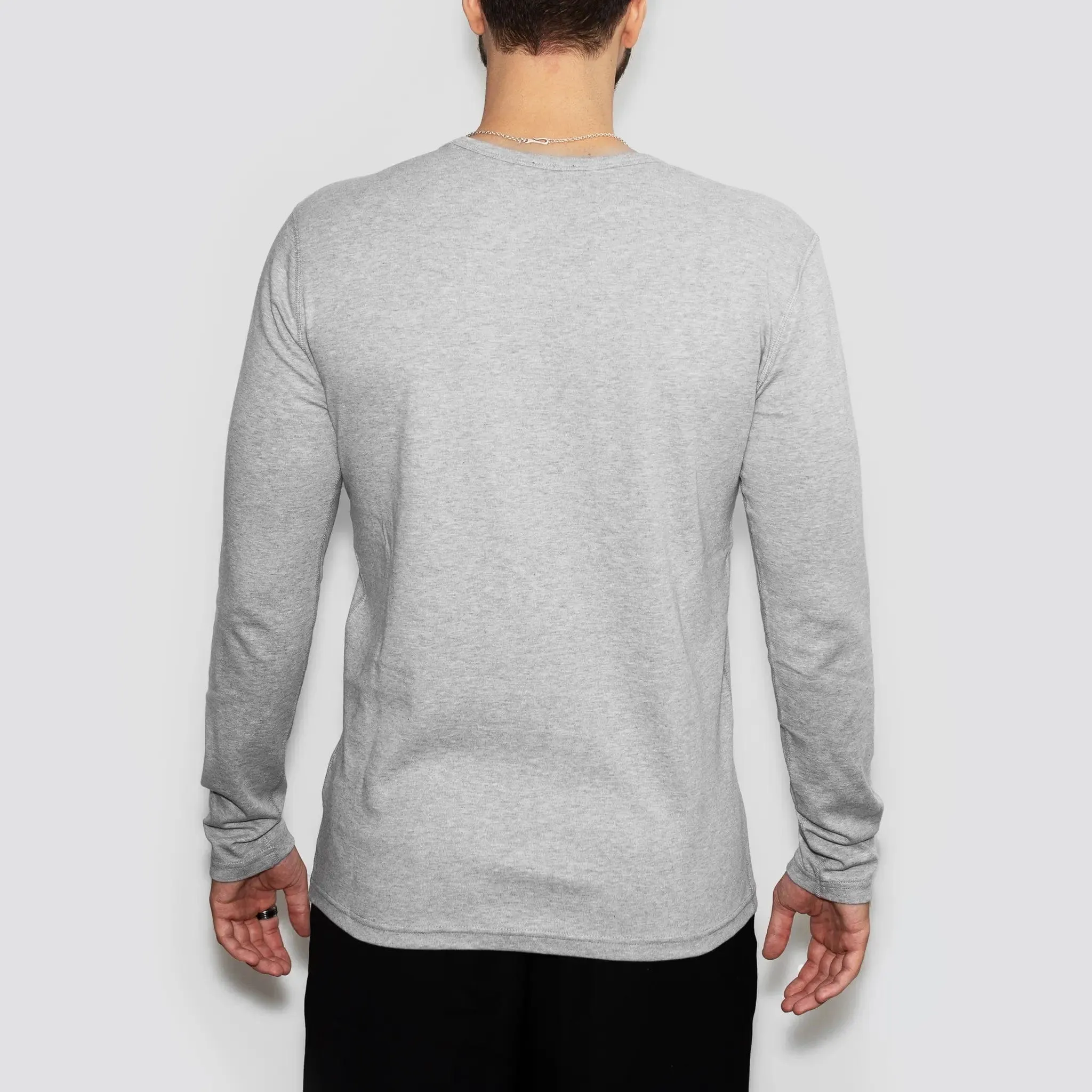 Men’s Recycled Cotton Crew Neck Long Sleeve, Heather Grey