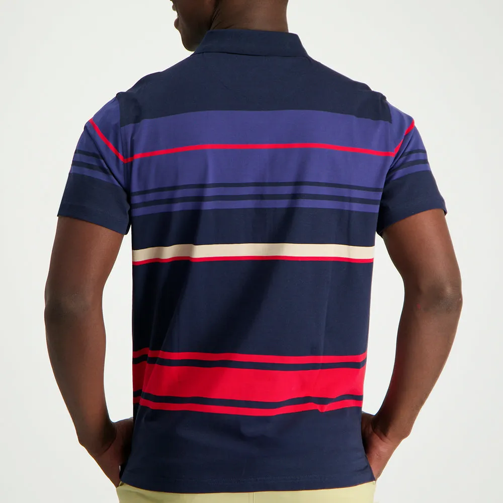 MENS ZAFF NAVY/RED/KHAKI Y/DYE STRIPE GOLFER (SINGLE MERC)