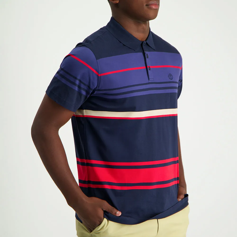 MENS ZAFF NAVY/RED/KHAKI Y/DYE STRIPE GOLFER (SINGLE MERC)