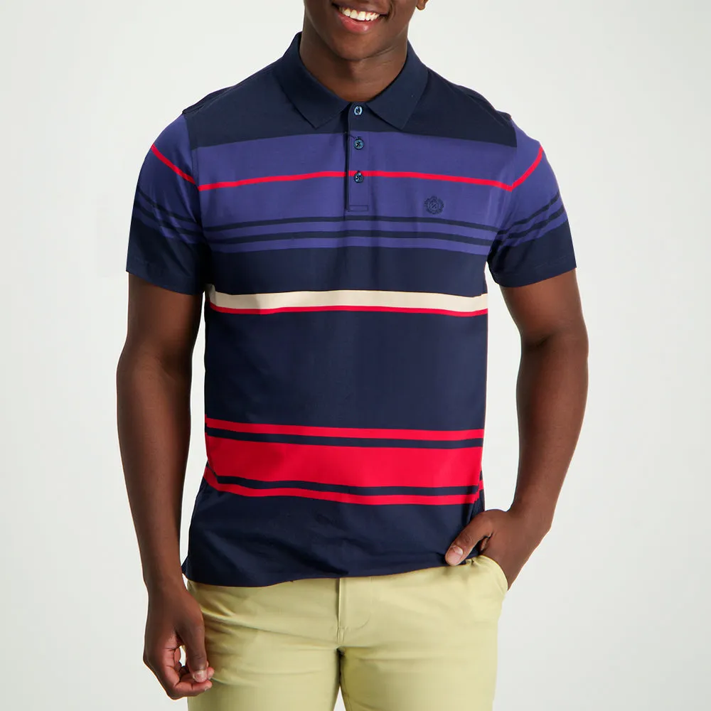 MENS ZAFF NAVY/RED/KHAKI Y/DYE STRIPE GOLFER (SINGLE MERC)