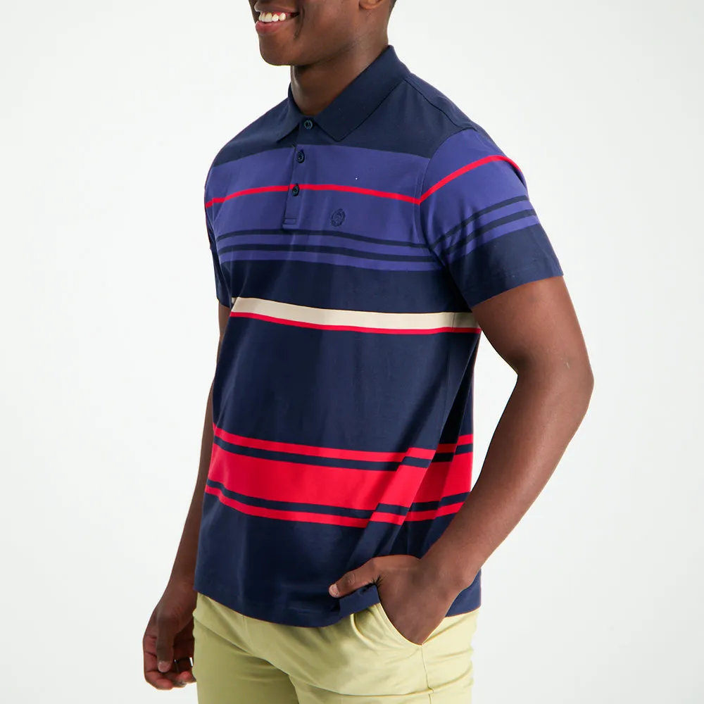 MENS ZAFF NAVY/RED/KHAKI Y/DYE STRIPE GOLFER (SINGLE MERC)