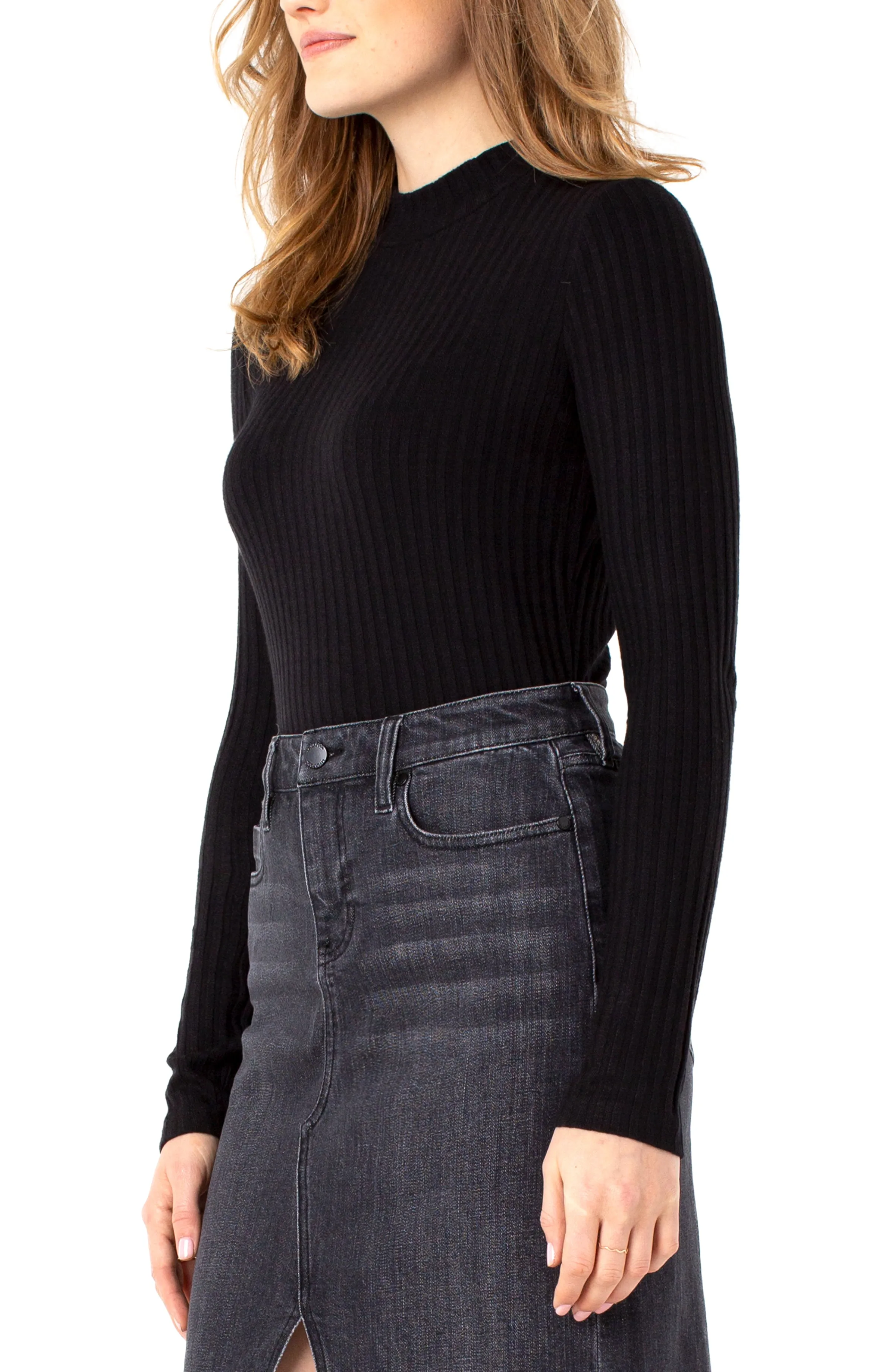 MOCK NECK LONG SLEEVE KNIT TOP