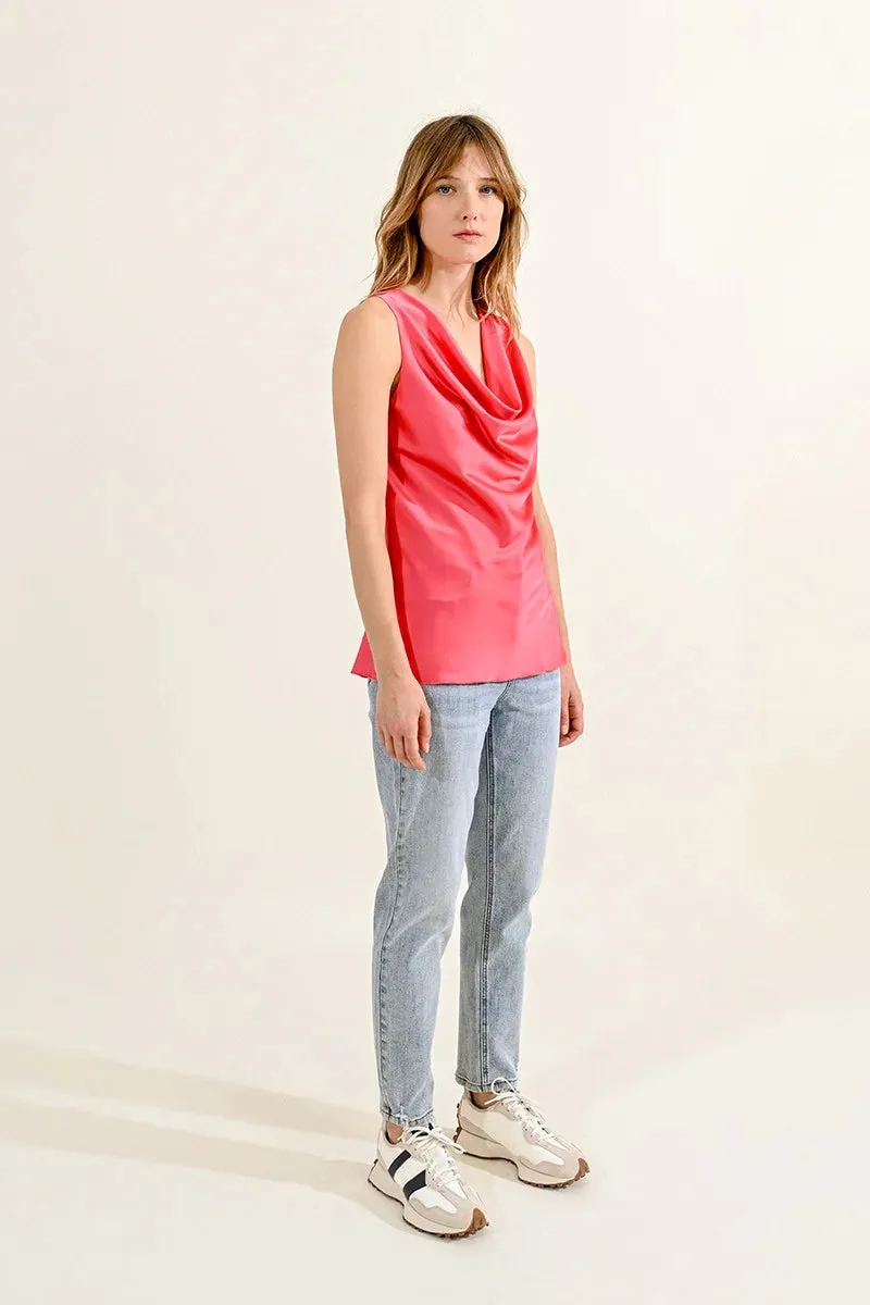 Molly Bracken Cowl-Neck Tank Top in Coral