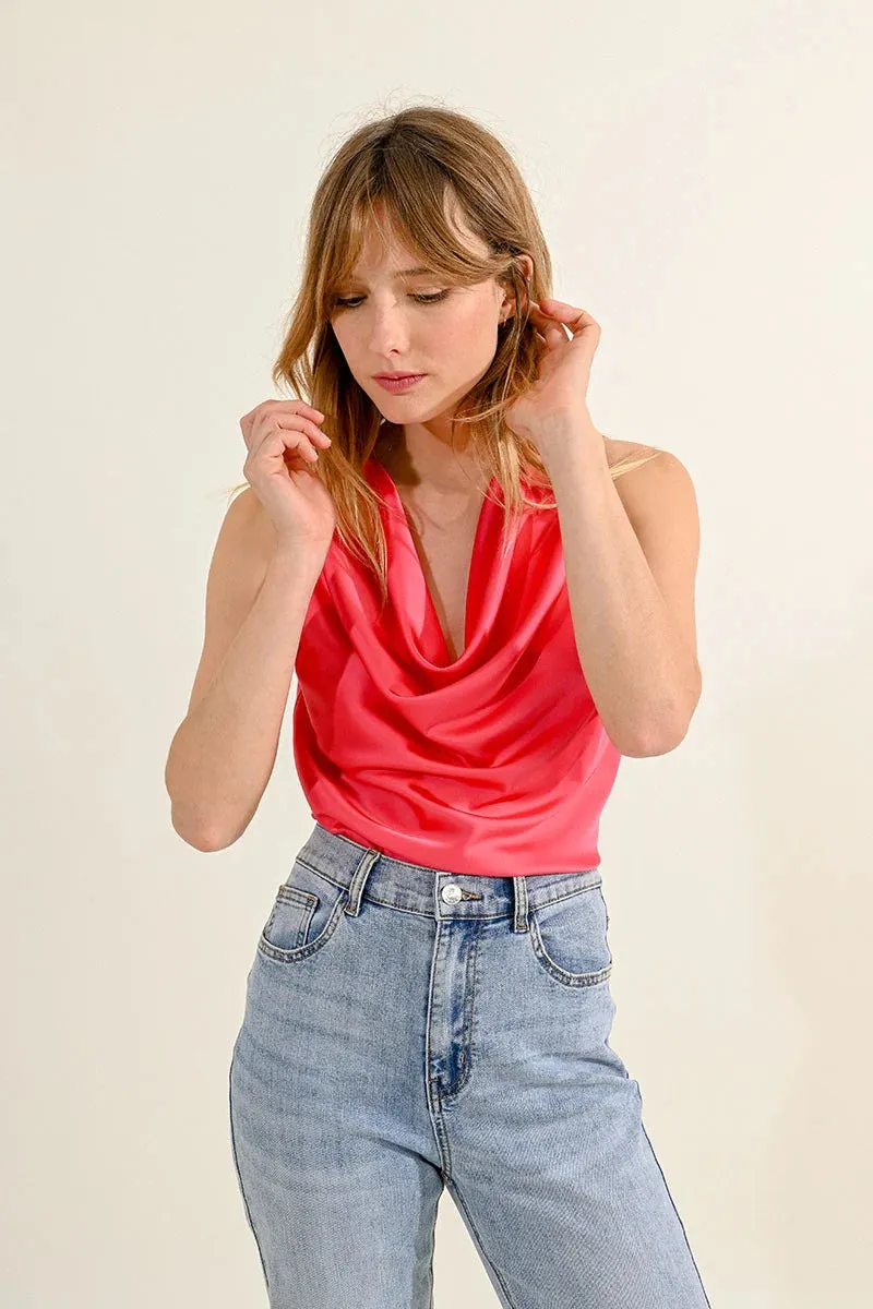 Molly Bracken Cowl-Neck Tank Top in Coral