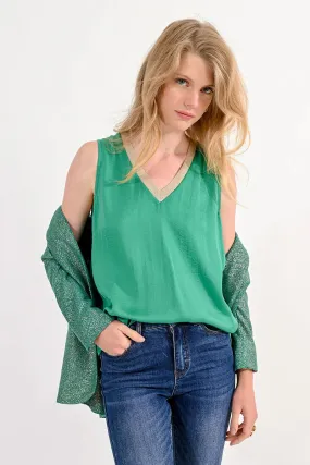 Molly Bracken V Neck Satin Tank Top in Green