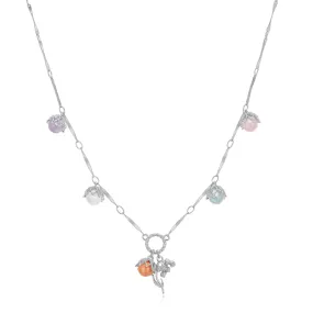 Moonstone, Sunstone, Amethyst, Blue Topaz, Rose Quartz Silver Dangle Choker - Lily of the Valley