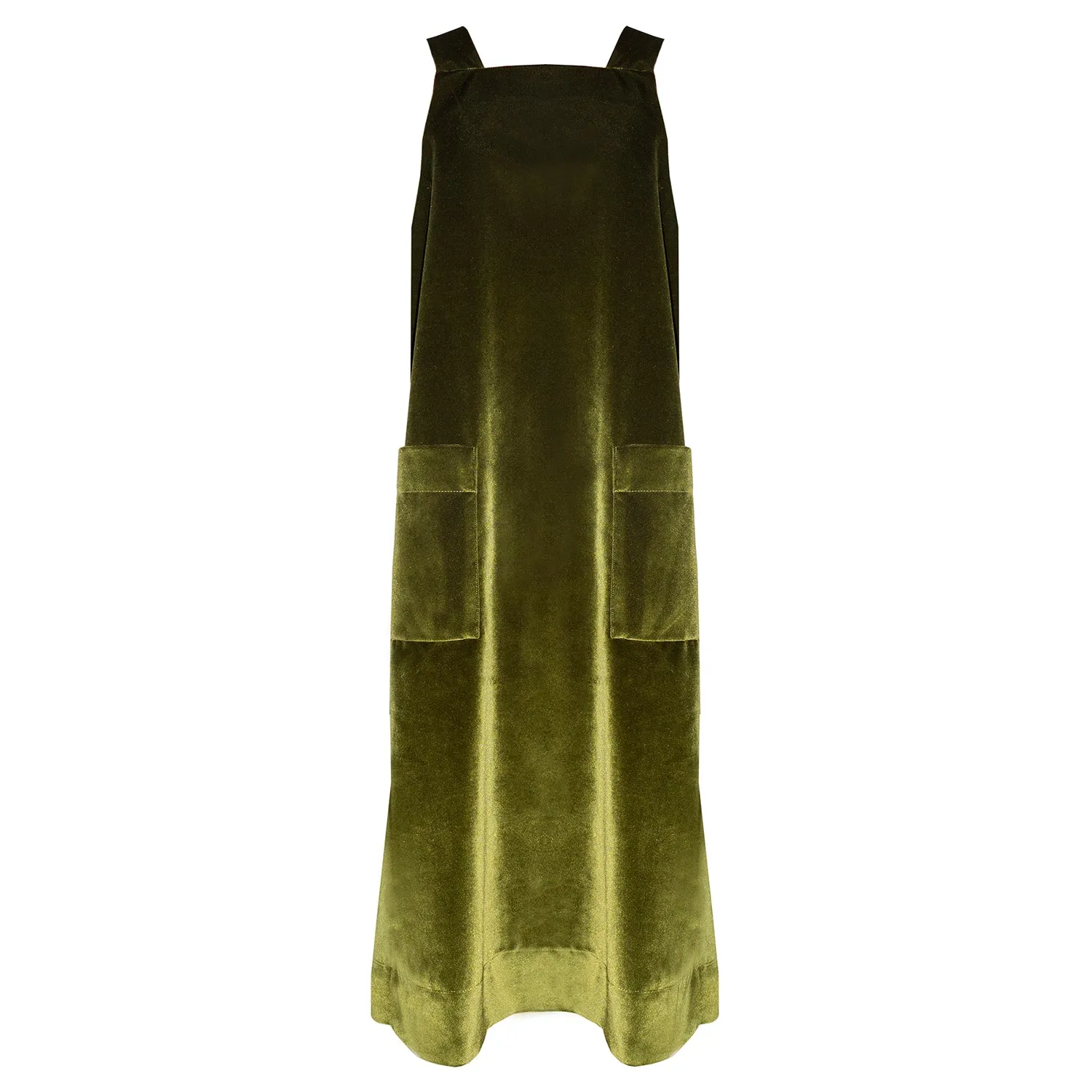 MOSS PINAFORE [ Green Chartreuse Velvet, Sleeveless Dress ]