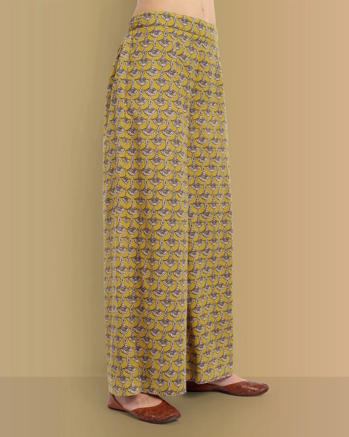 Mustard Ajrak Bahaar Kalidaar Kurta with Lower