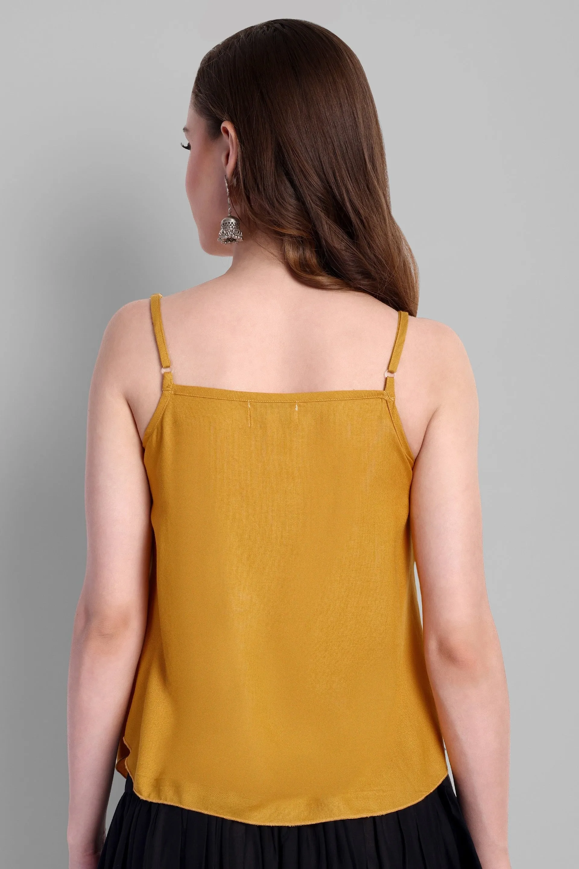 Mustard Cotton Noodle Strap Basic Top