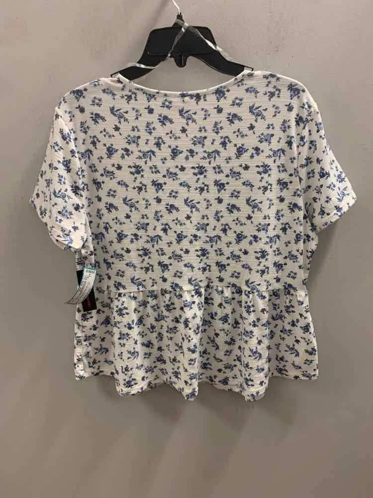 NO BOUNDRIES Tops Size XXL WHT/BLU Floral PEPLUM TOP