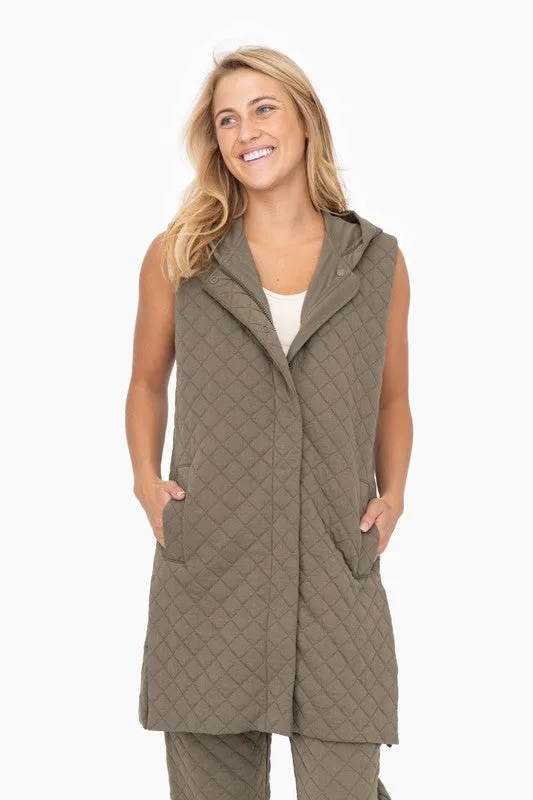 Olive Longline Quilted Vest