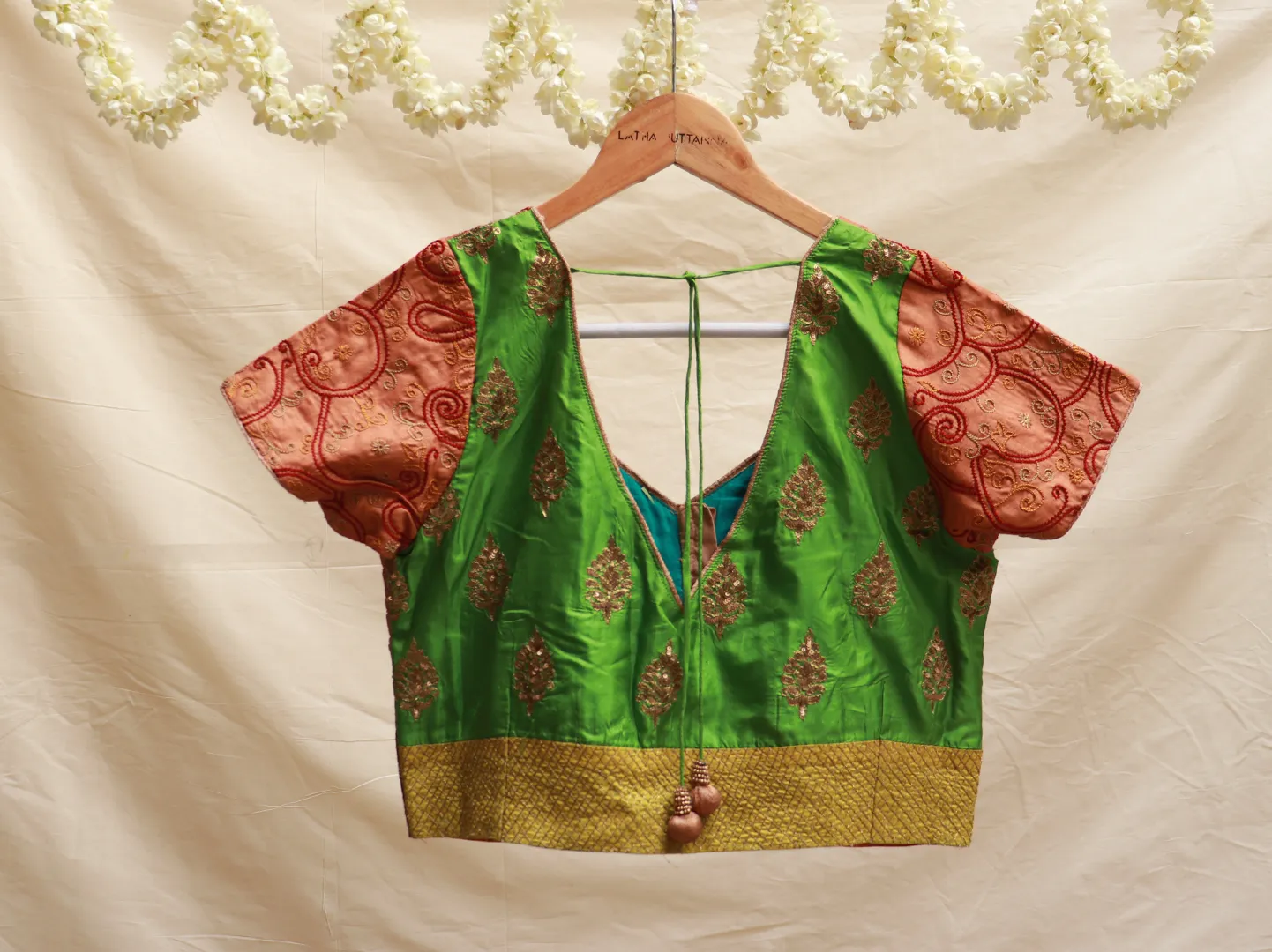 Orange and emerald green Hand embroidery blouse