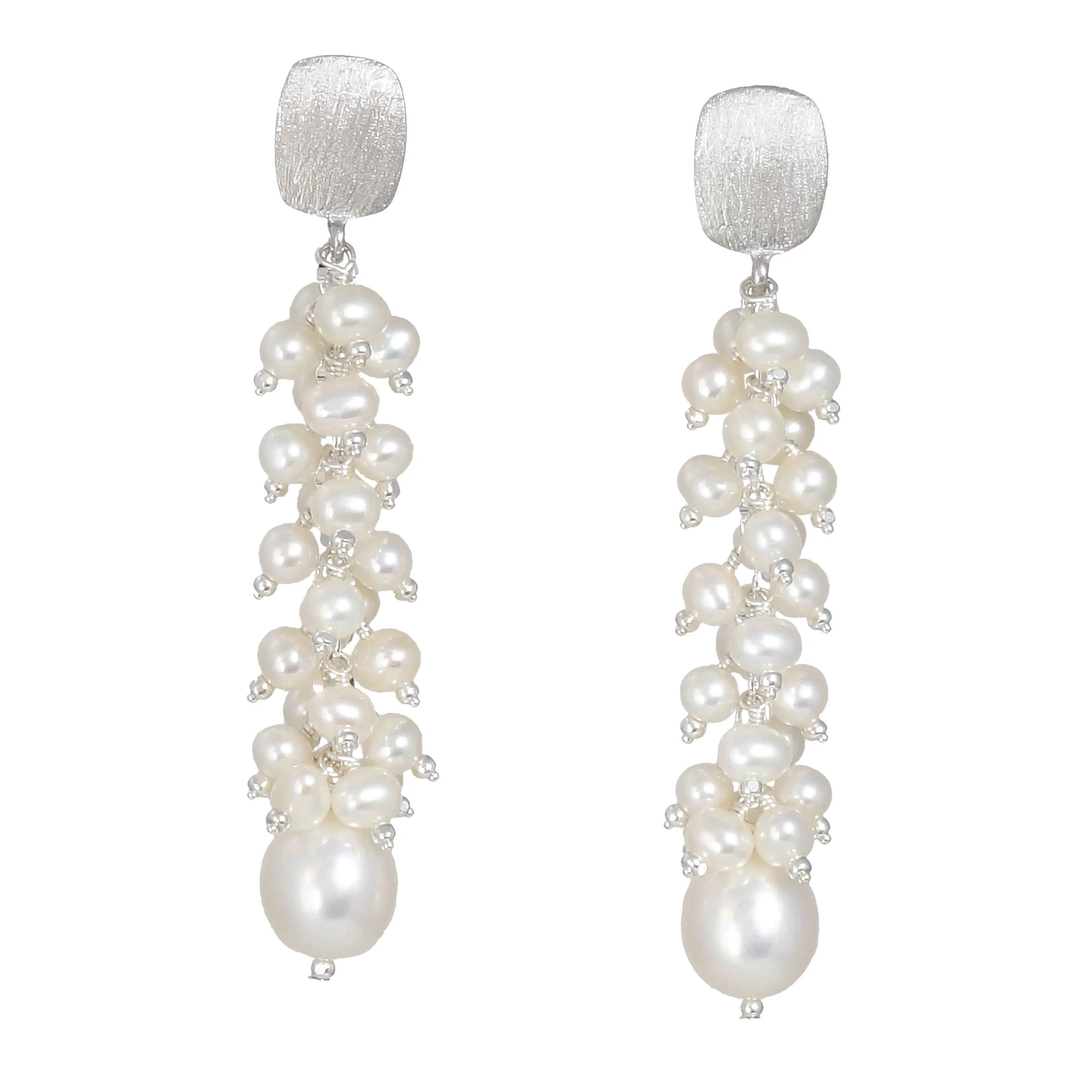 Pearl Drop Earrings - Sterling Silver, White Rhodium