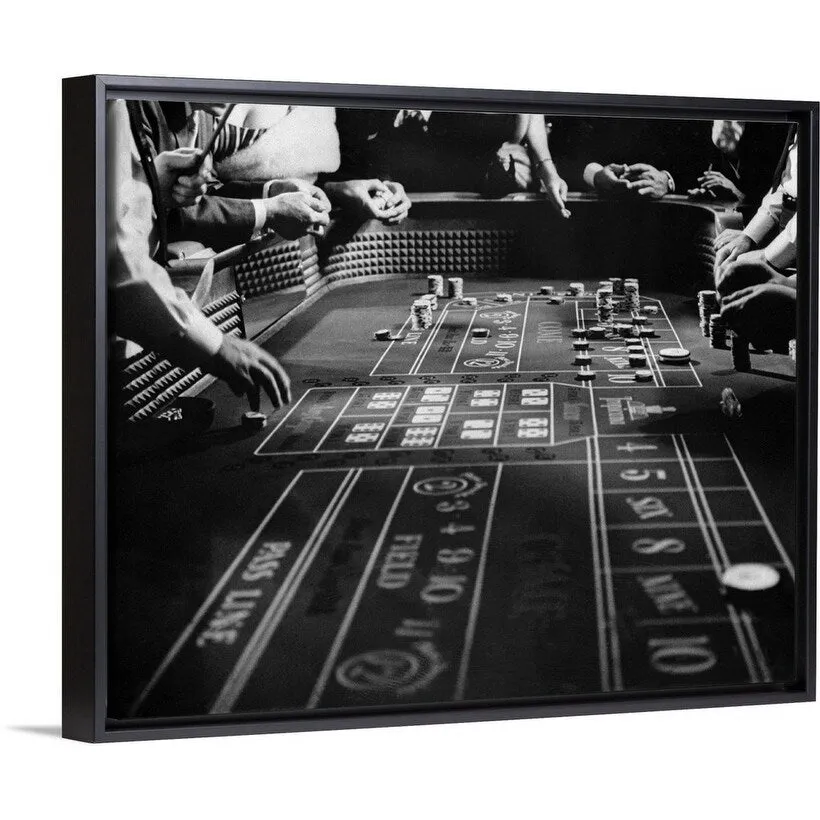 "1960's Four Anonymous Unidentified People Gambling Casino Craps" Black Float Frame Canvas Art