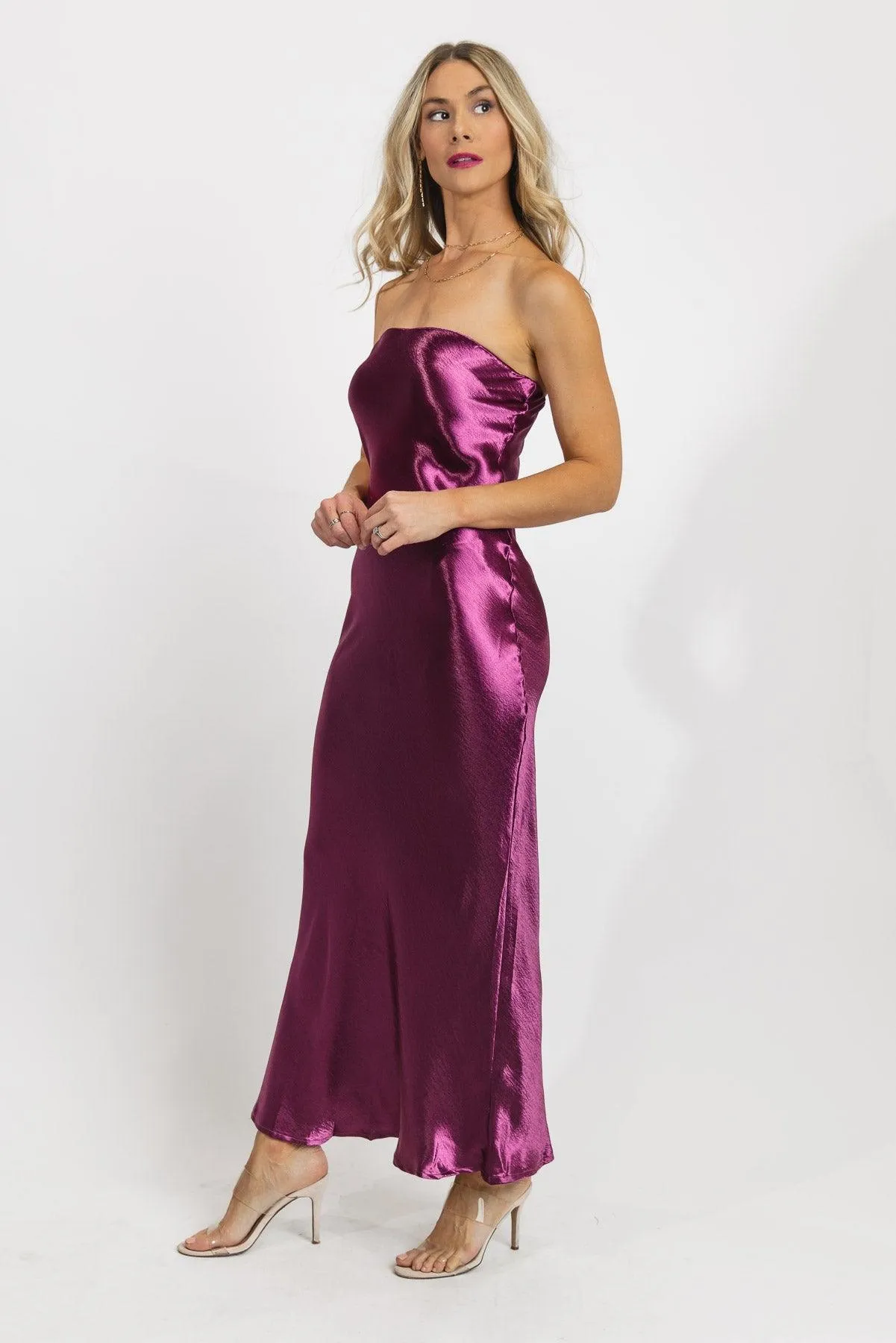 Satin Siren Magenta Tube Maxi Dress - Final Sale