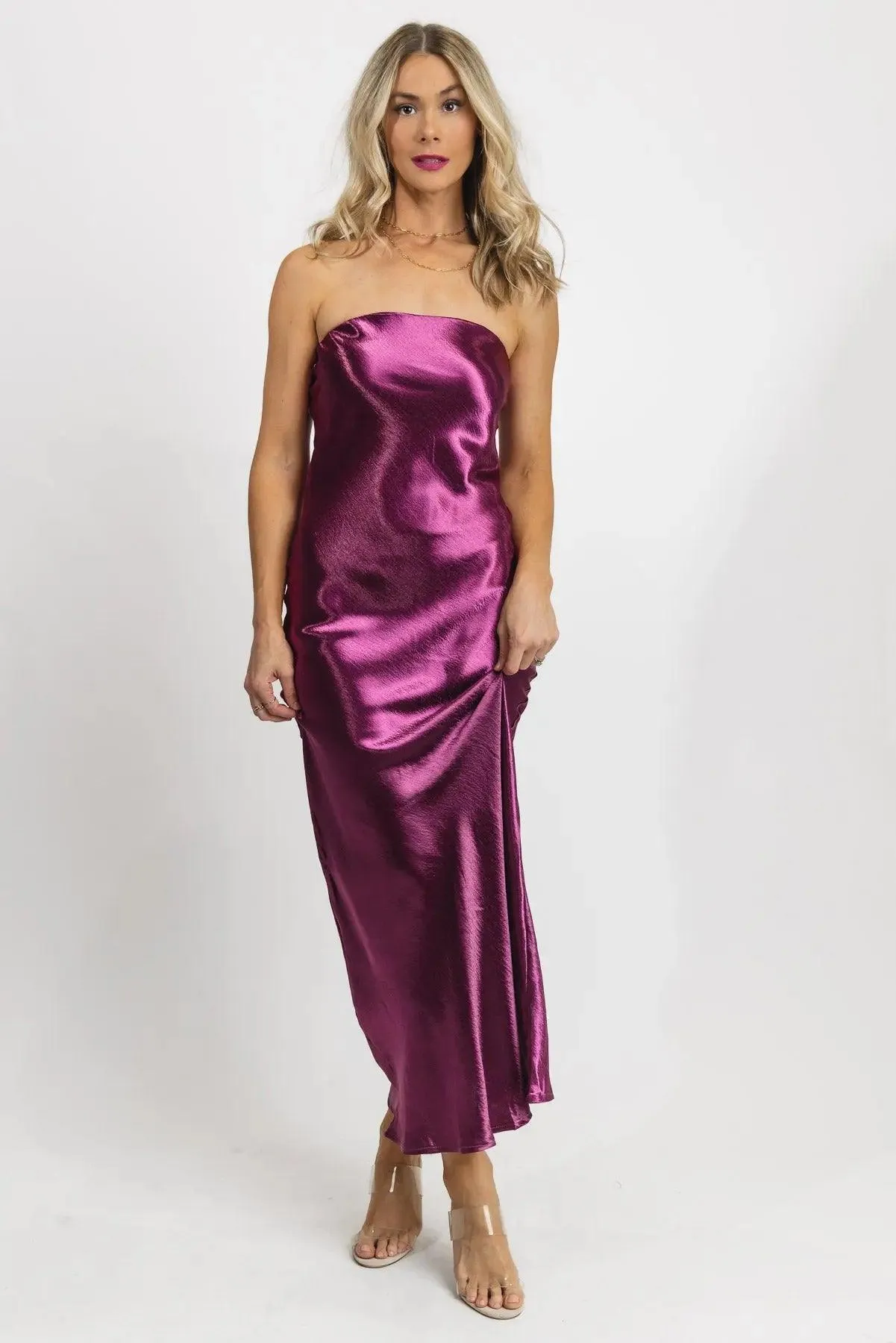 Satin Siren Magenta Tube Maxi Dress - Final Sale