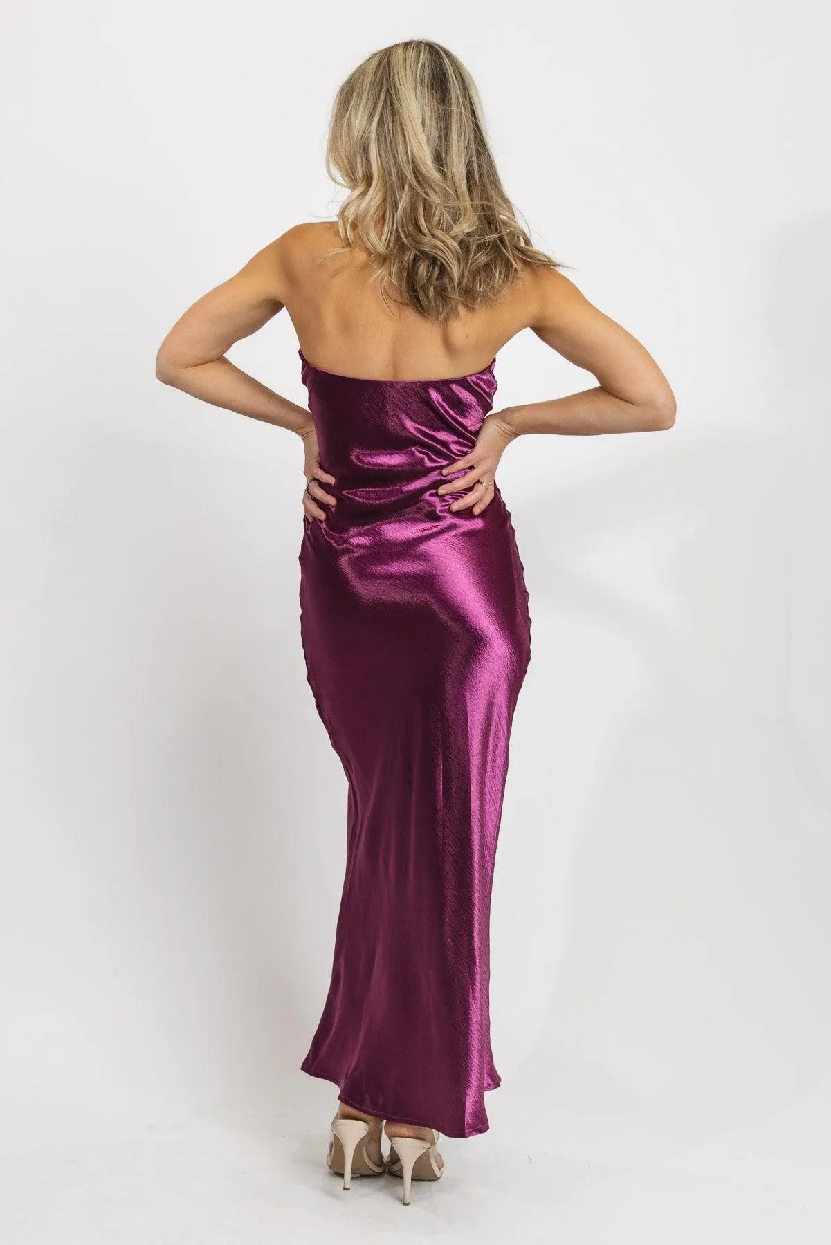 Satin Siren Magenta Tube Maxi Dress - Final Sale