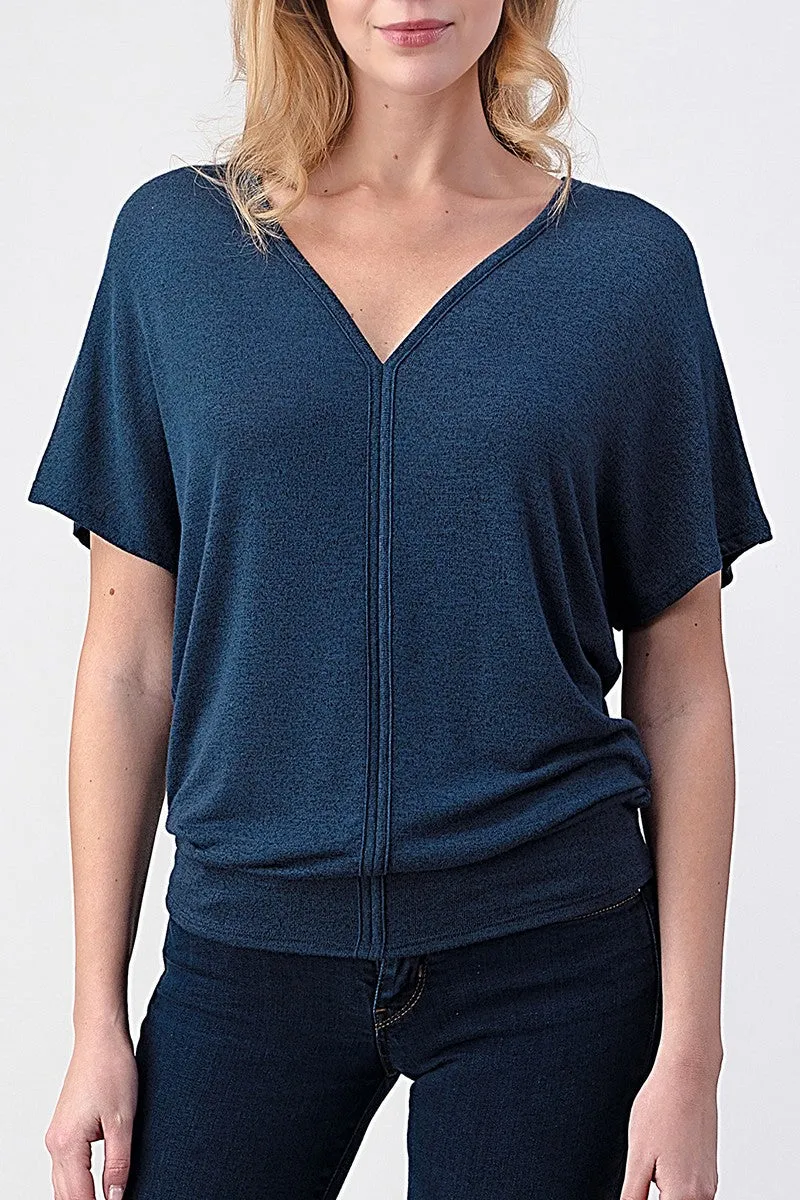 Short Dolman Sleeve V-neck Tops