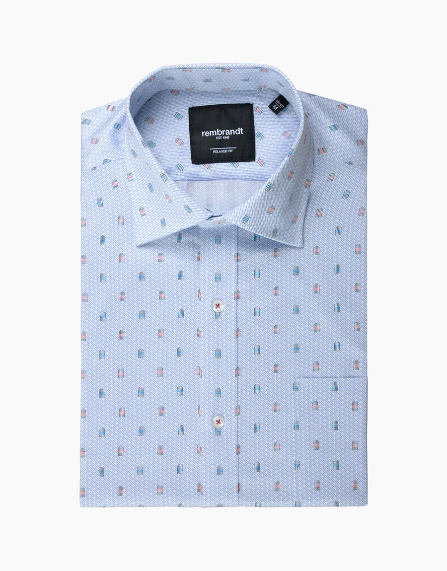 Sinatra Light Blue & Red Geo Print Shirt