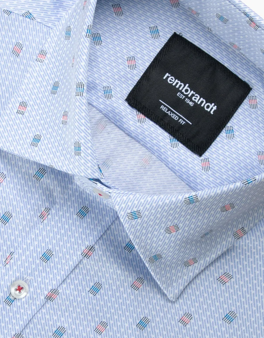 Sinatra Light Blue & Red Geo Print Shirt