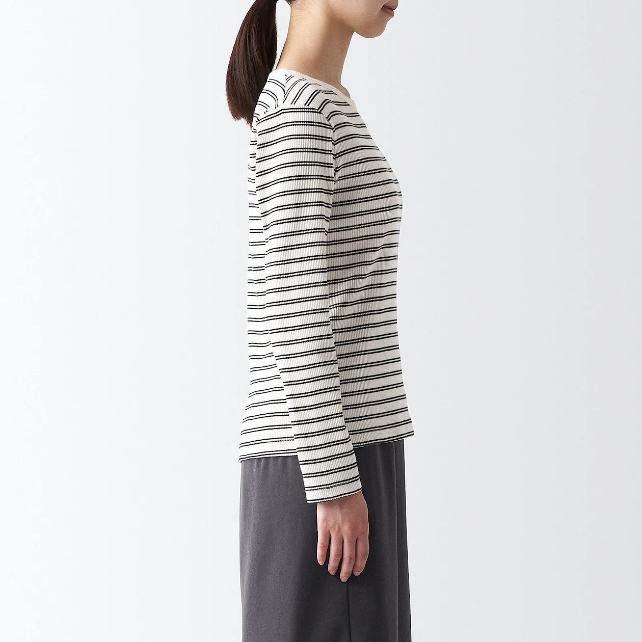 Stretch Ribbed Long Sleeve T-Shirt