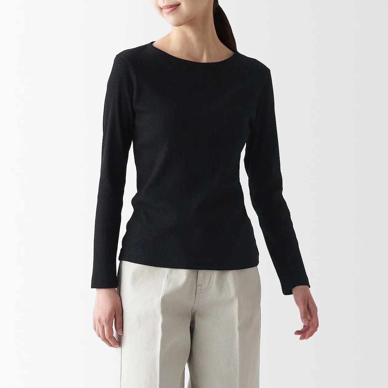 Stretch Ribbed Long Sleeve T-Shirt