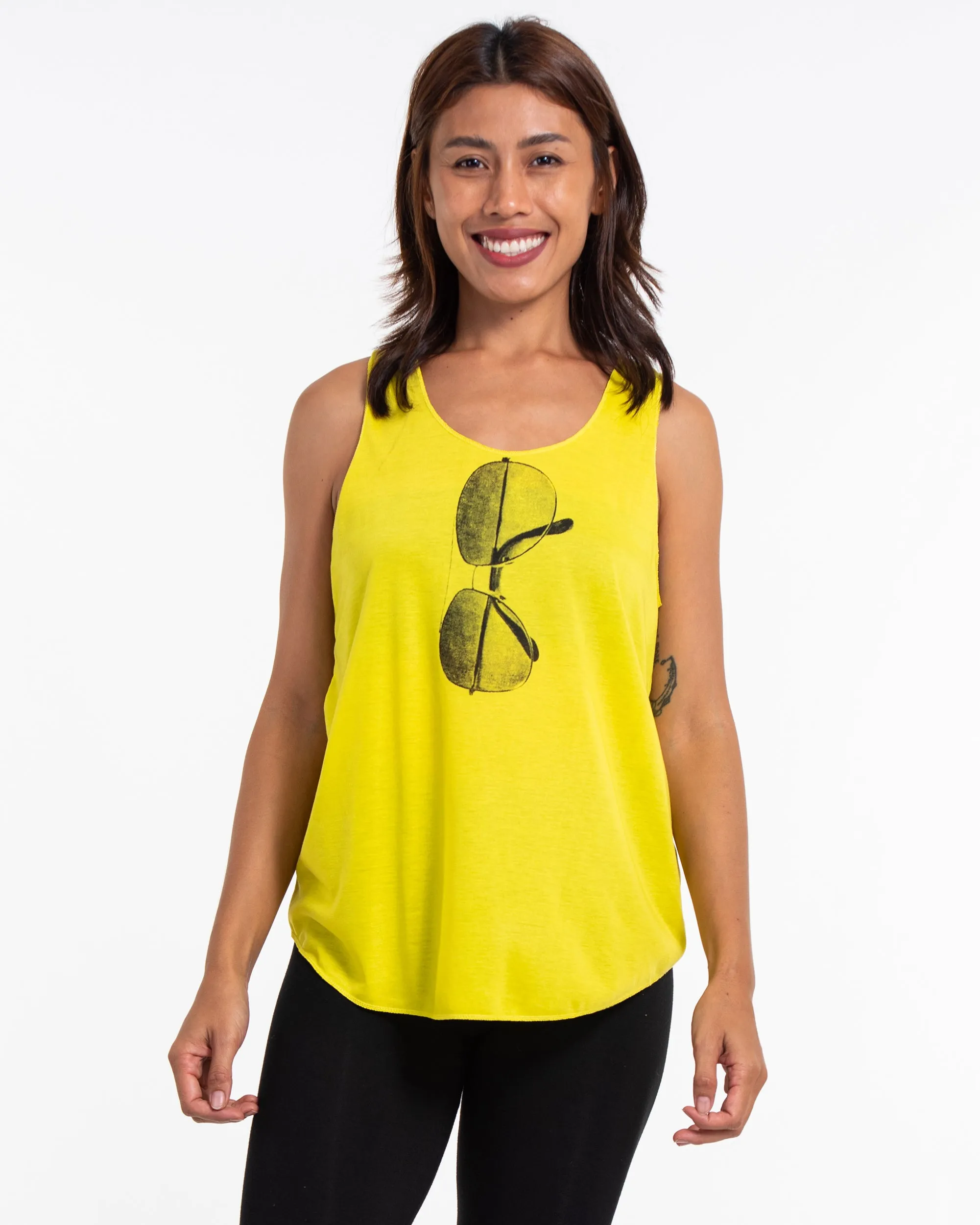 Super Soft Cotton Womens Sunglasses Tank Top in Yellow