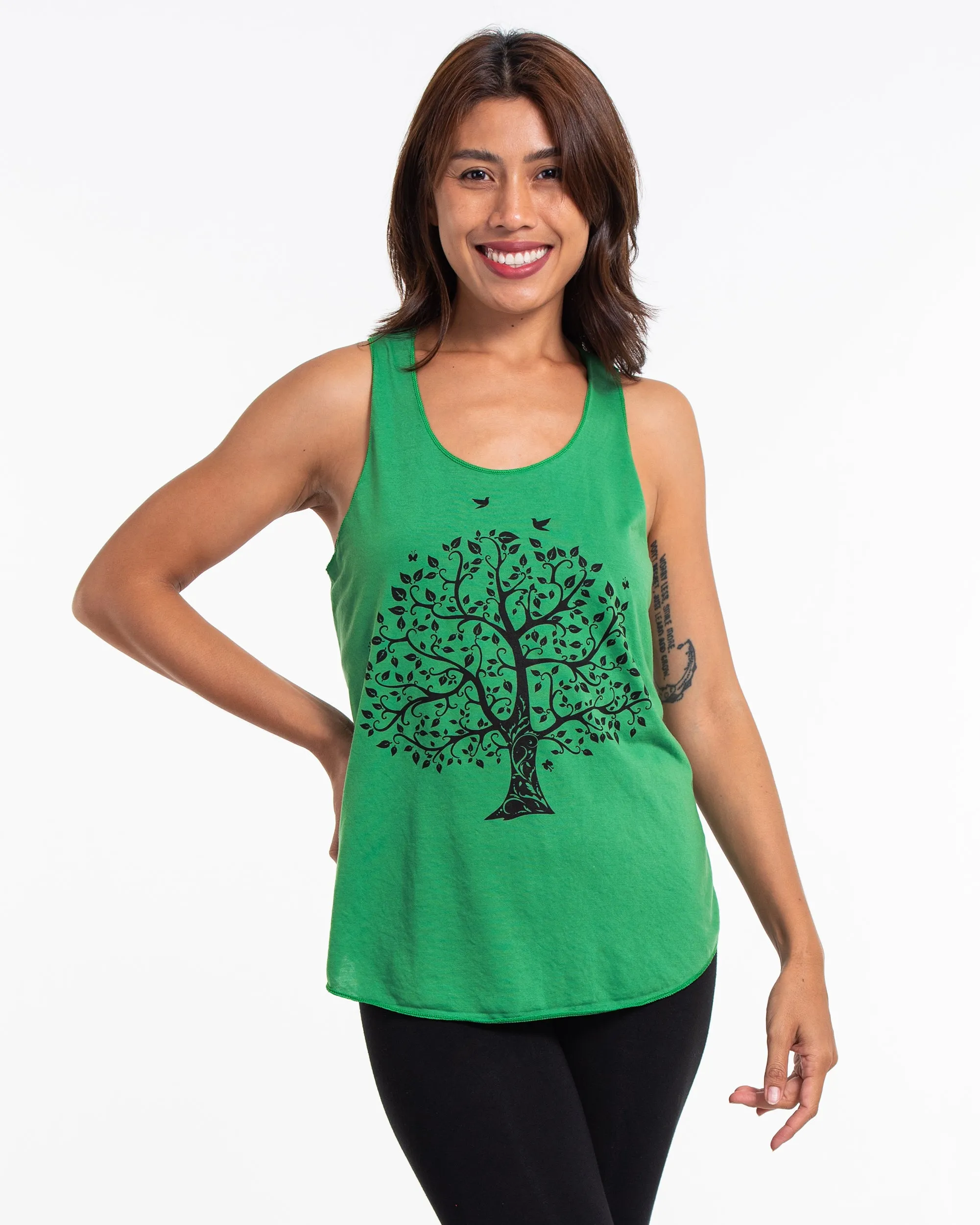 Super Soft Cotton Womens Tree Tank Top in Green