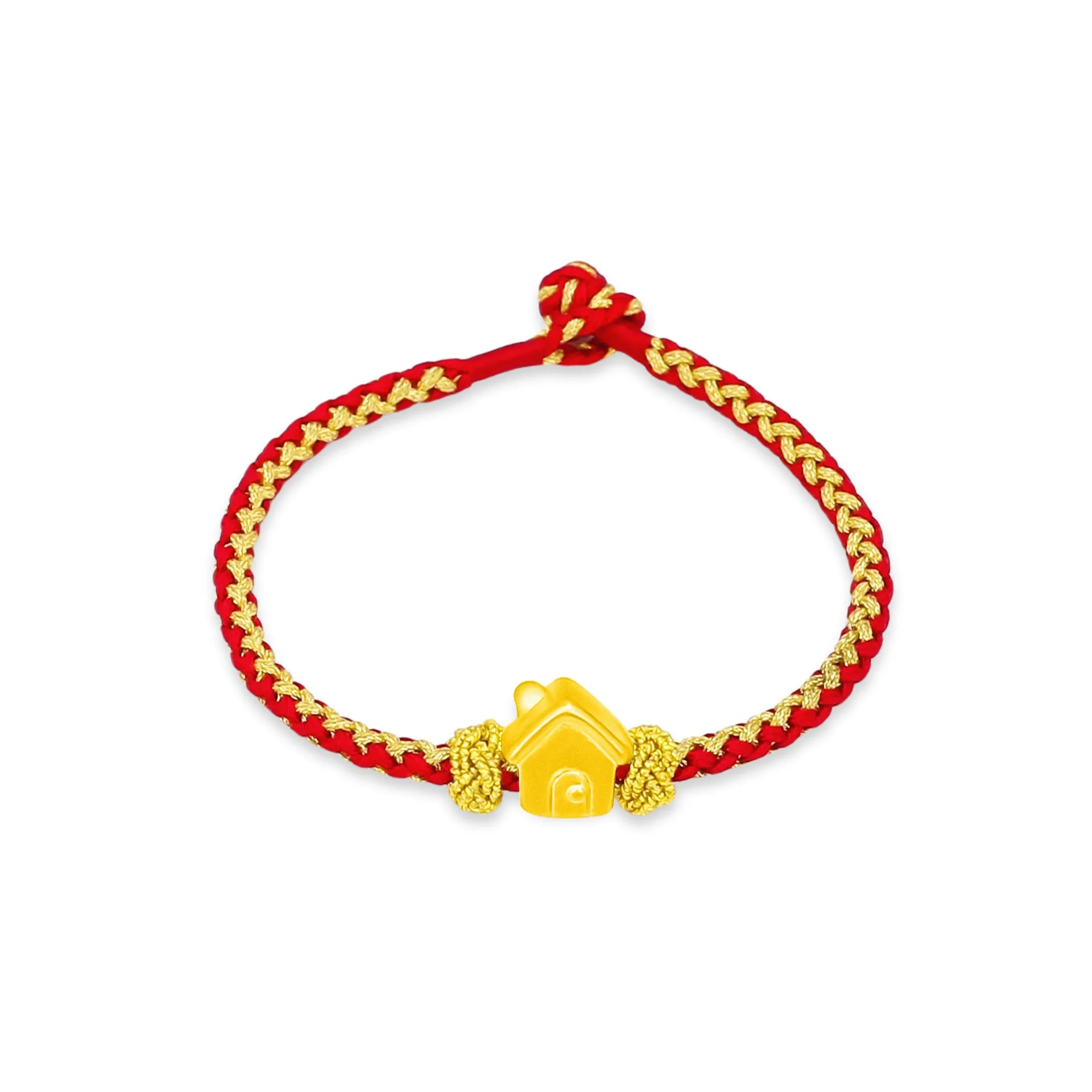 TAKA Jewellery 999 Pure Gold Home Pendant Nylon Bracelet